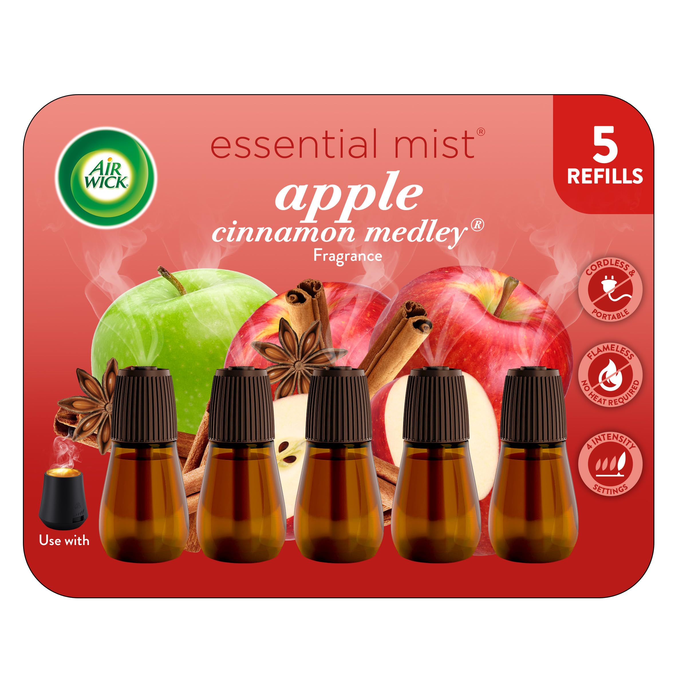 Air Wick Essential Mist Apple Cinnamon Medley refill in cozy living spaces
