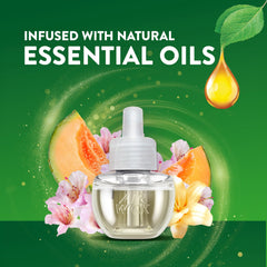 Air Wick essential oils infused refill label emphasizes premium aroma.