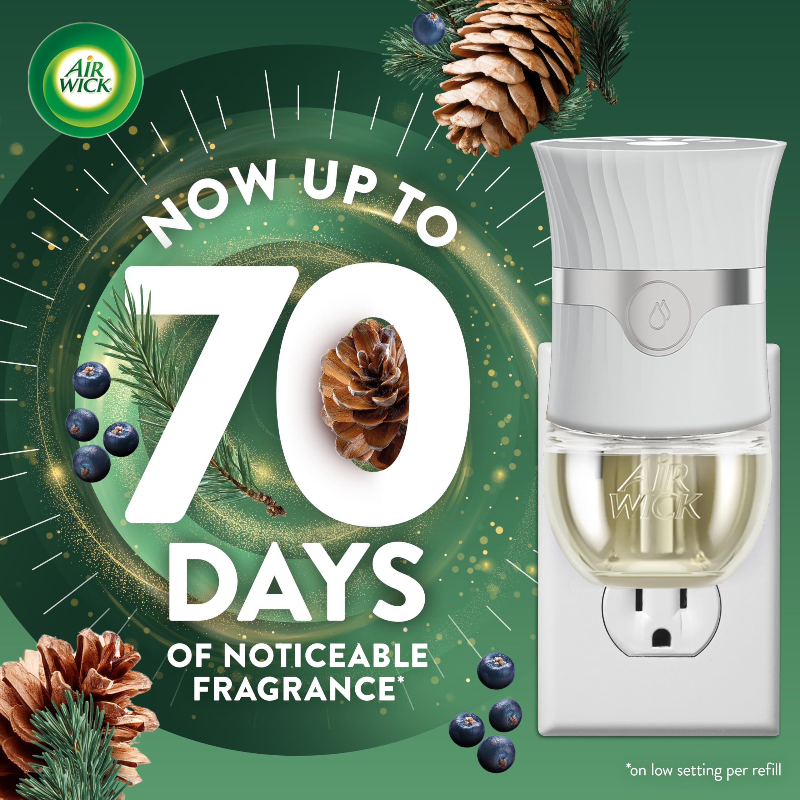 Air Wick essential oils refill delivers a crisp pine aroma for a welcoming home.