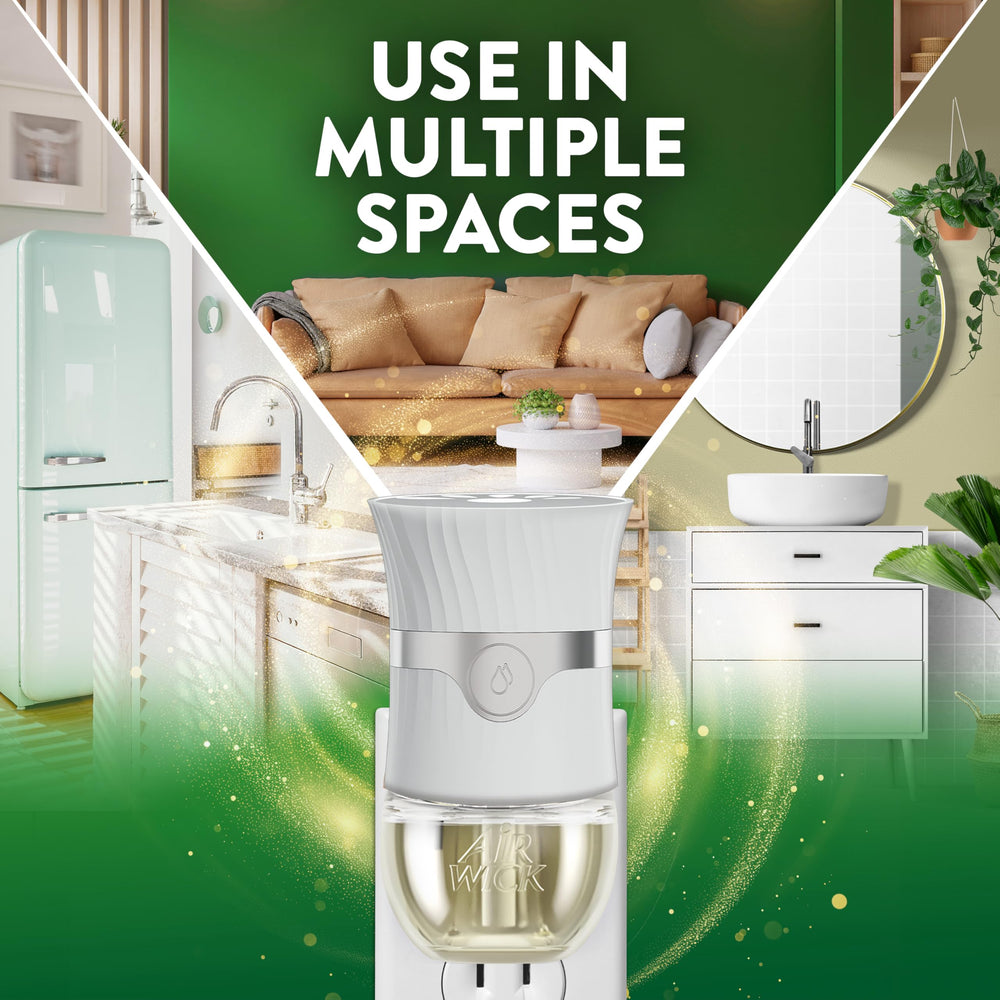 Air Wick Fresh Linen aroma diffuser in living room setup.