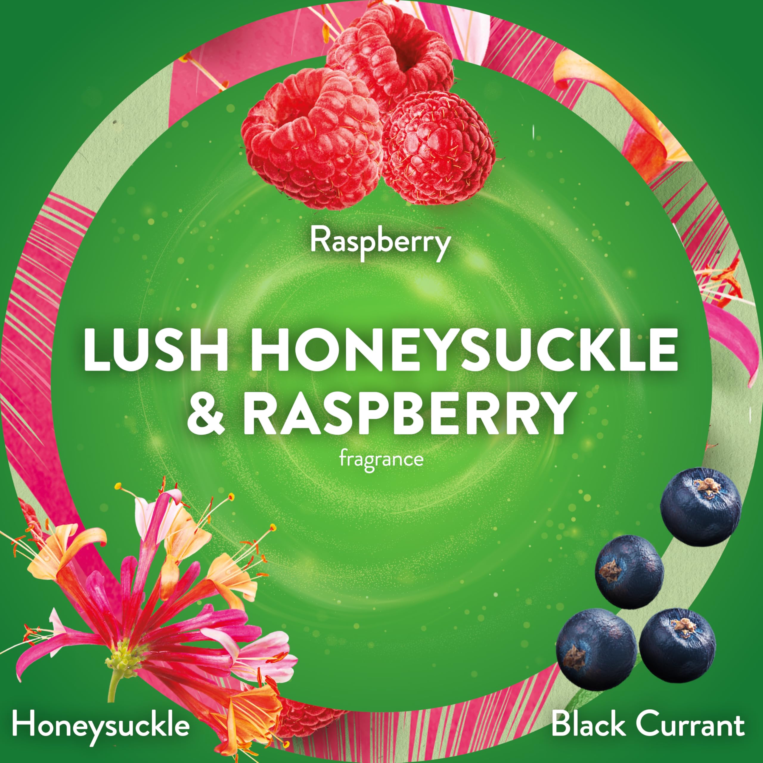 Air Wick honeysuckle raspberry fragrance swatch with fruity floral notes.