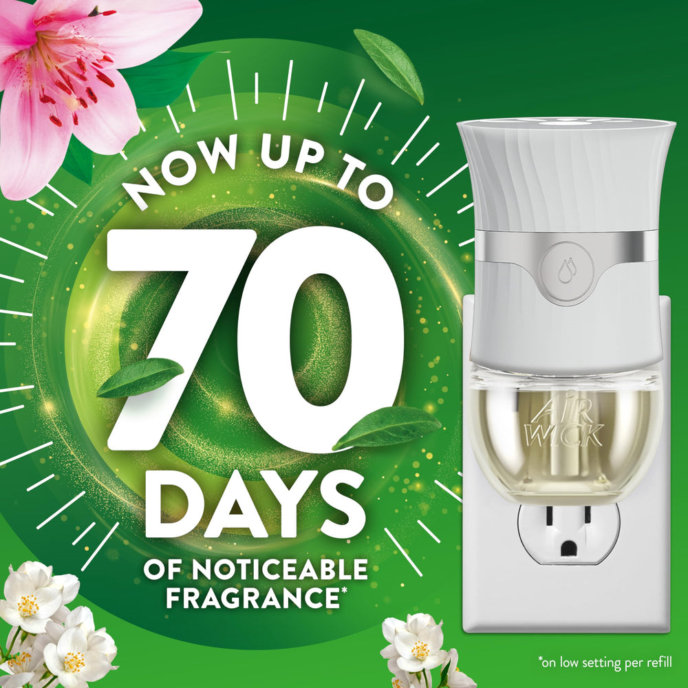 Air Wick Morning Lily and White Flowers refill 4ct packaging back showing usage information
