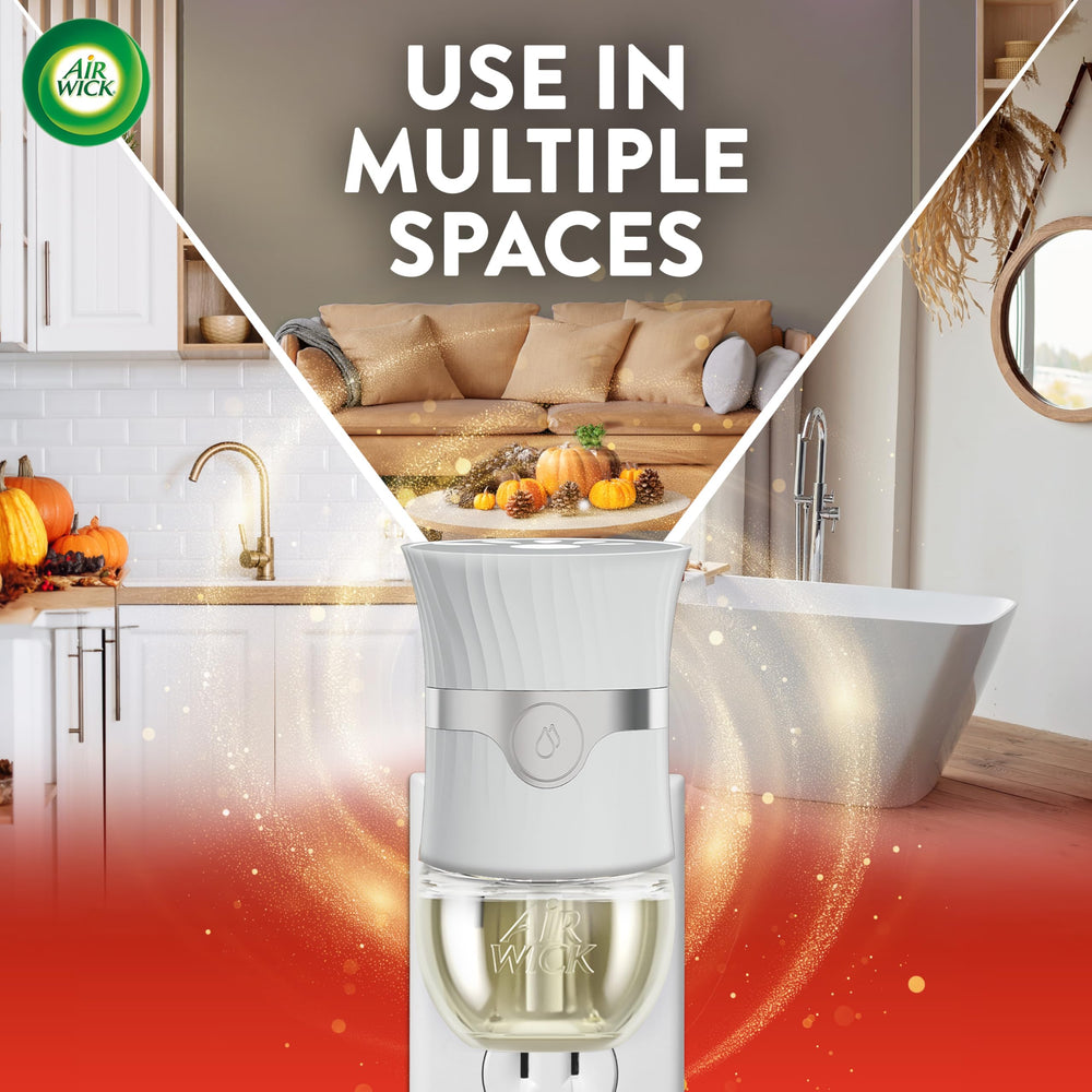 Air Wick diffuser-style refill shows Apple Cinnamon Medley in a cozy home setting