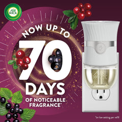 Air Wick plug-in refill pack with essential oils ensures ongoing fragrance.