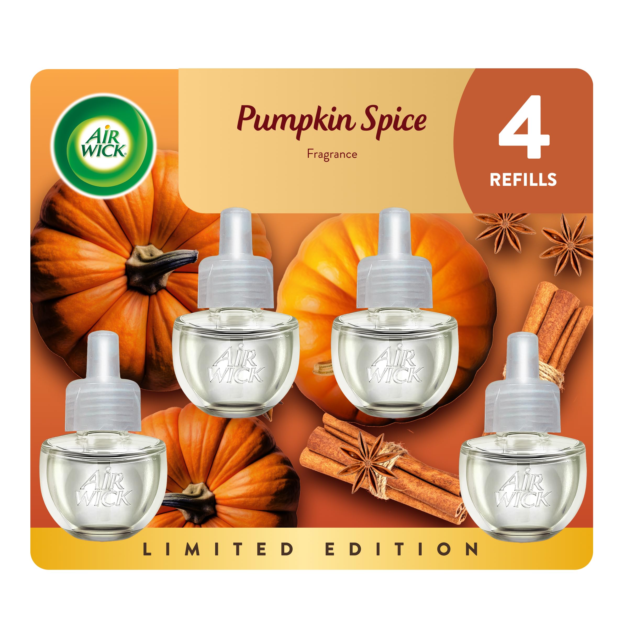 Air Wick Pumpkin Spice plug-in refill bottle ready to fragrance living spaces