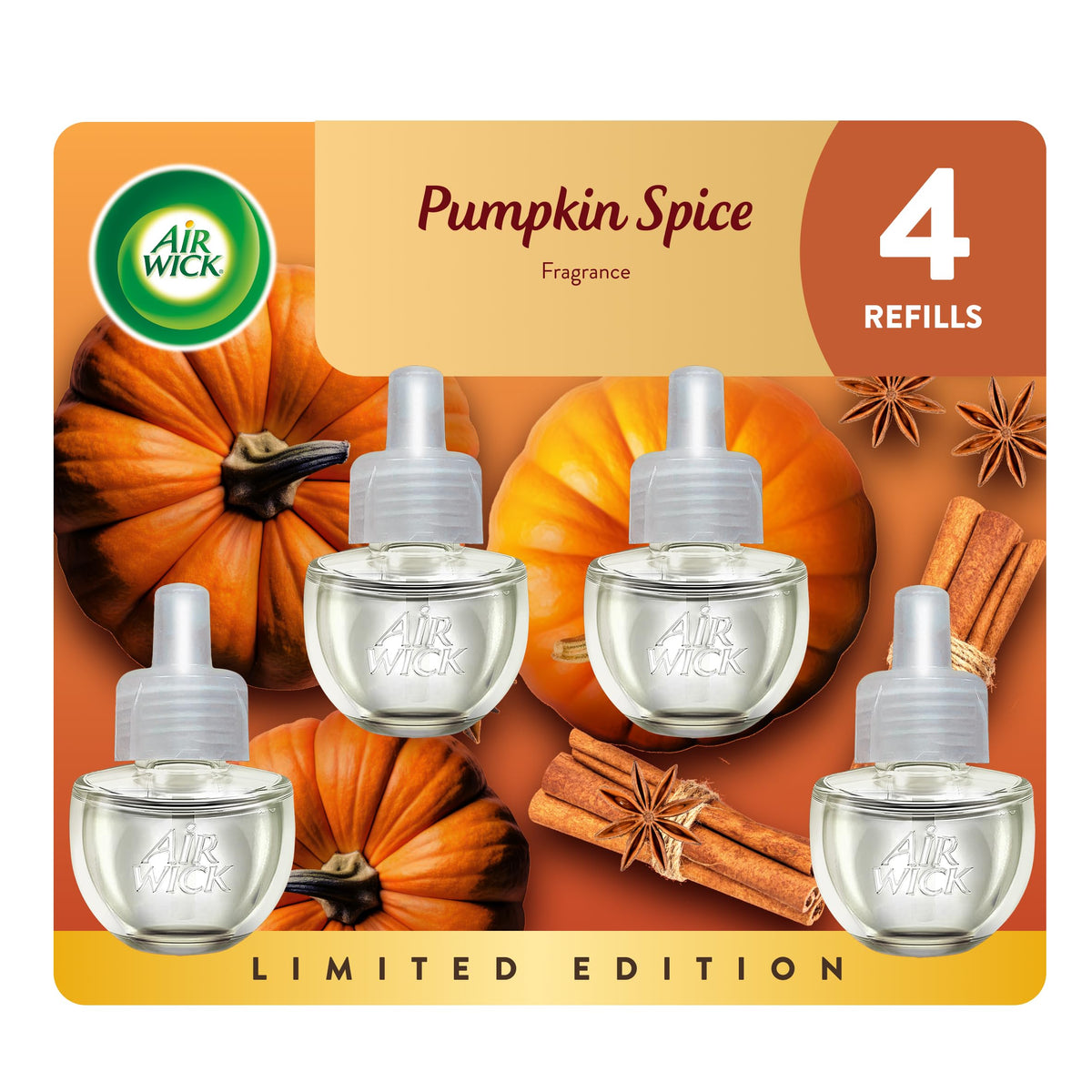Air Wick Pumpkin Spice plug-in refill bottle ready to fragrance living spaces