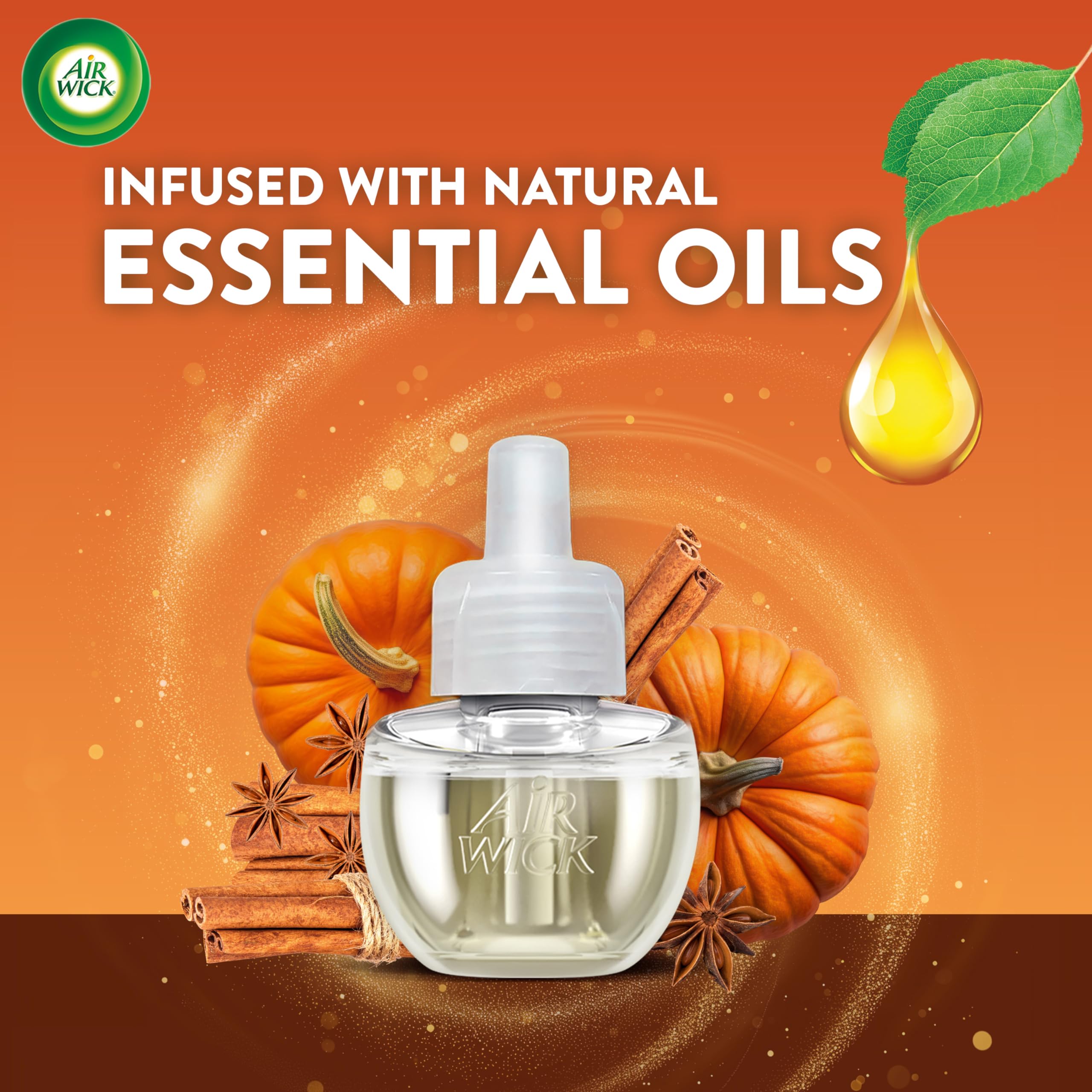 Air Wick essential oils infused refill bottle demonstrates aroma for home