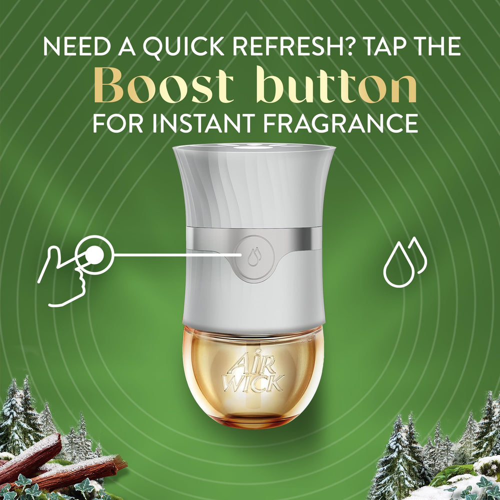 Air Wick Winter Woods Frosted Ivy label highlighting evergreen notes