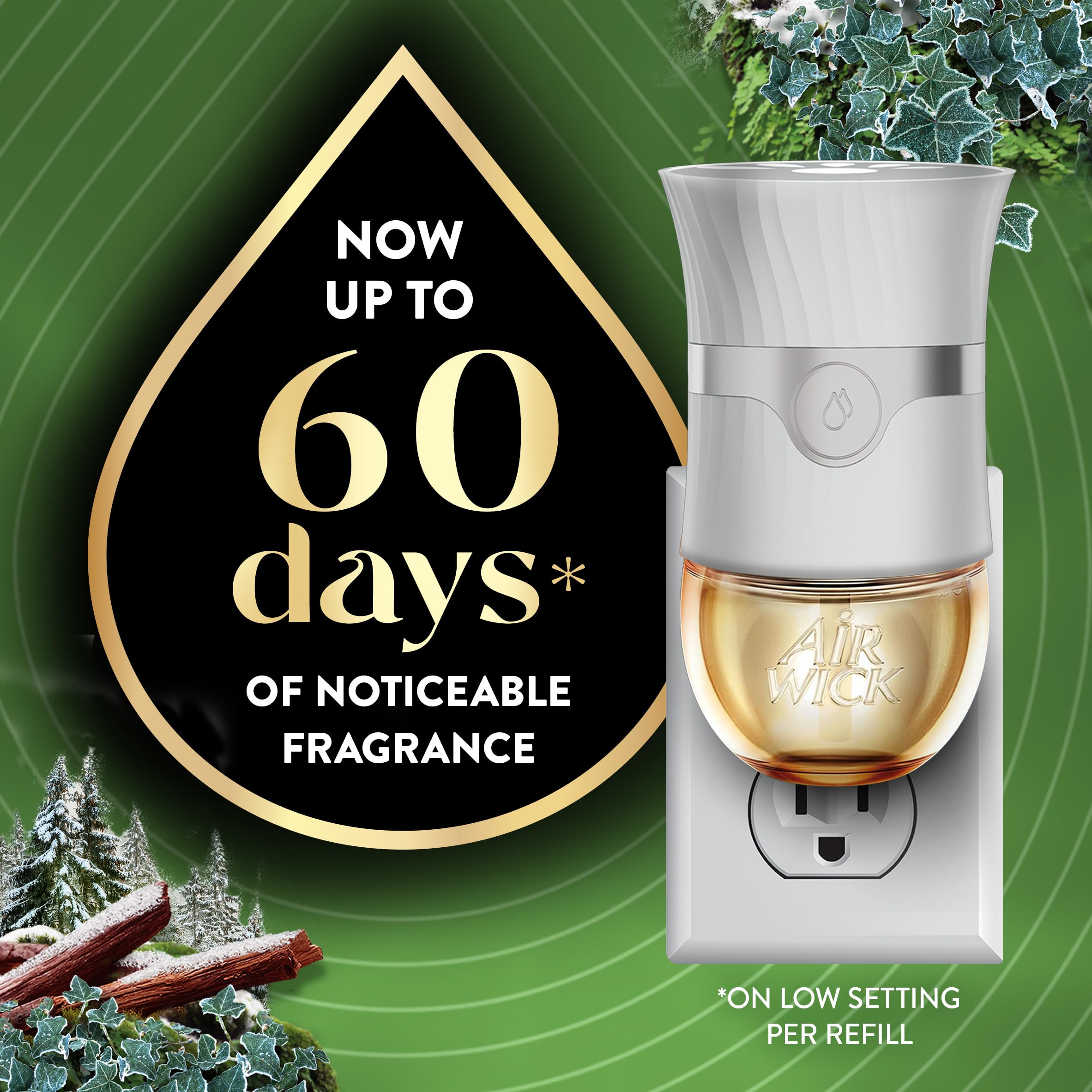 Air Wick Winter Woods refill packaging displaying a 5-count carton