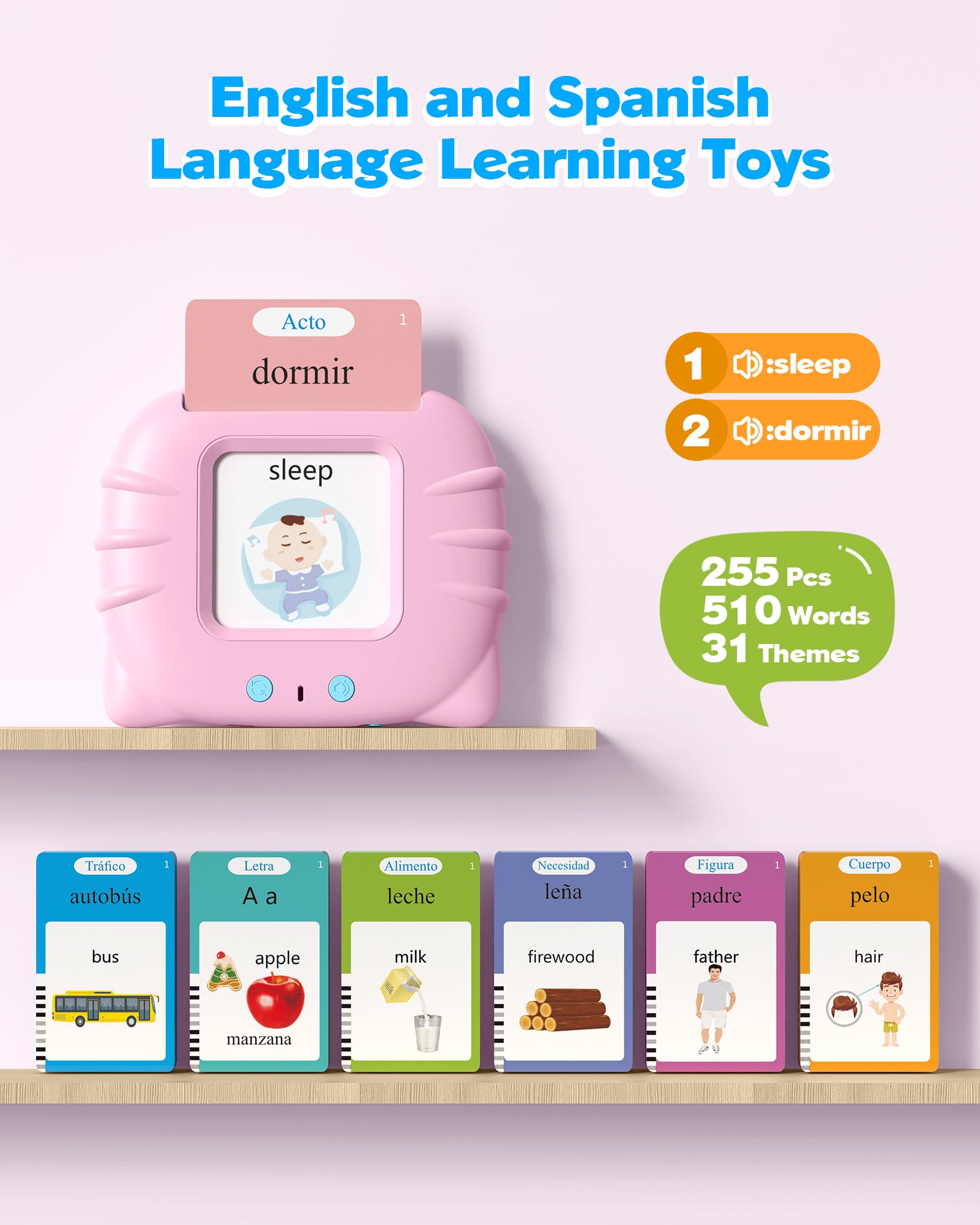 Airbition bilingual flash cards deliver clear English and Spanish audio for kids.