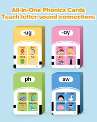 Airbition flash cards reveal long vowels to enhance pronunciation and reading fluency.