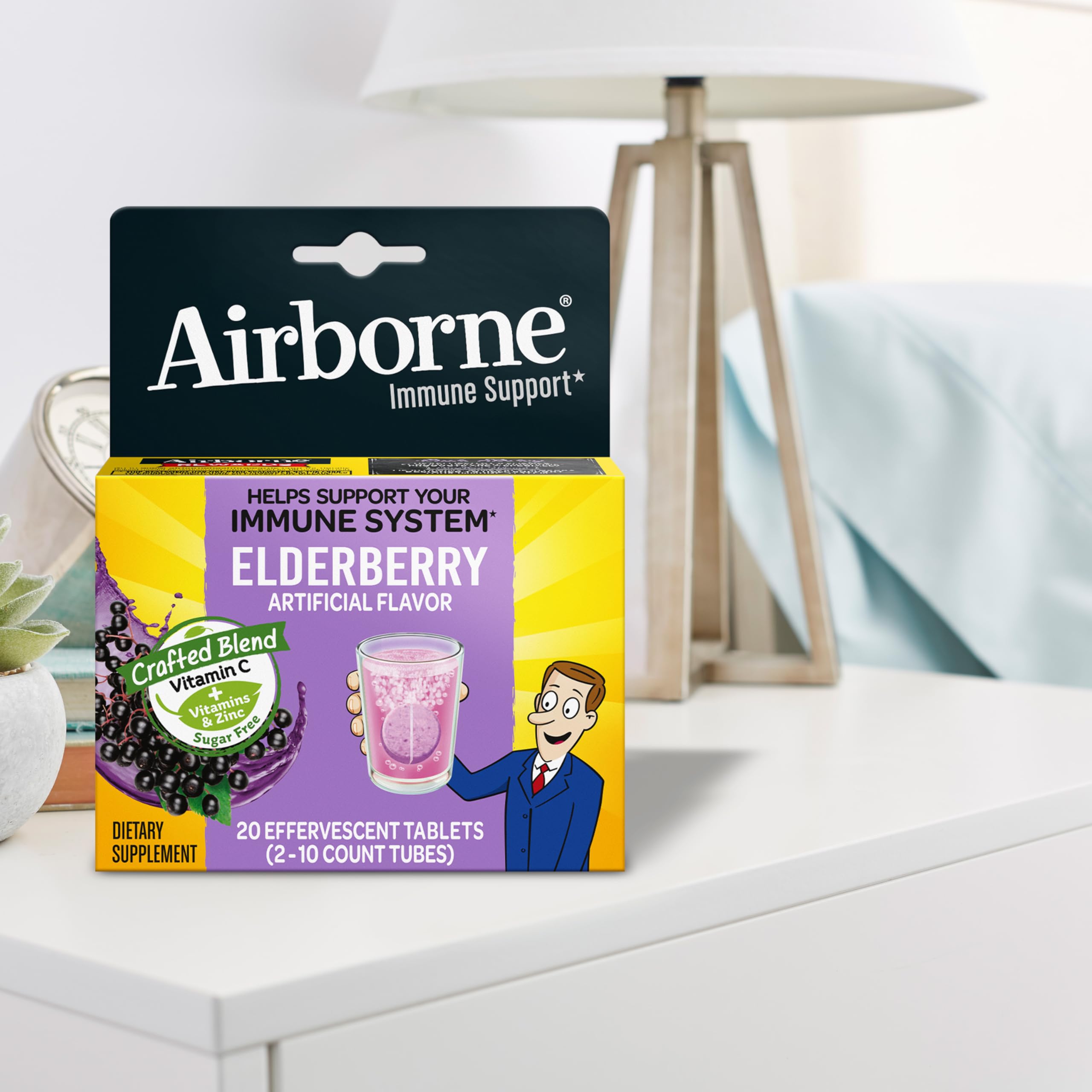 Airborne tablet dissolving in water demonstrating easy mix