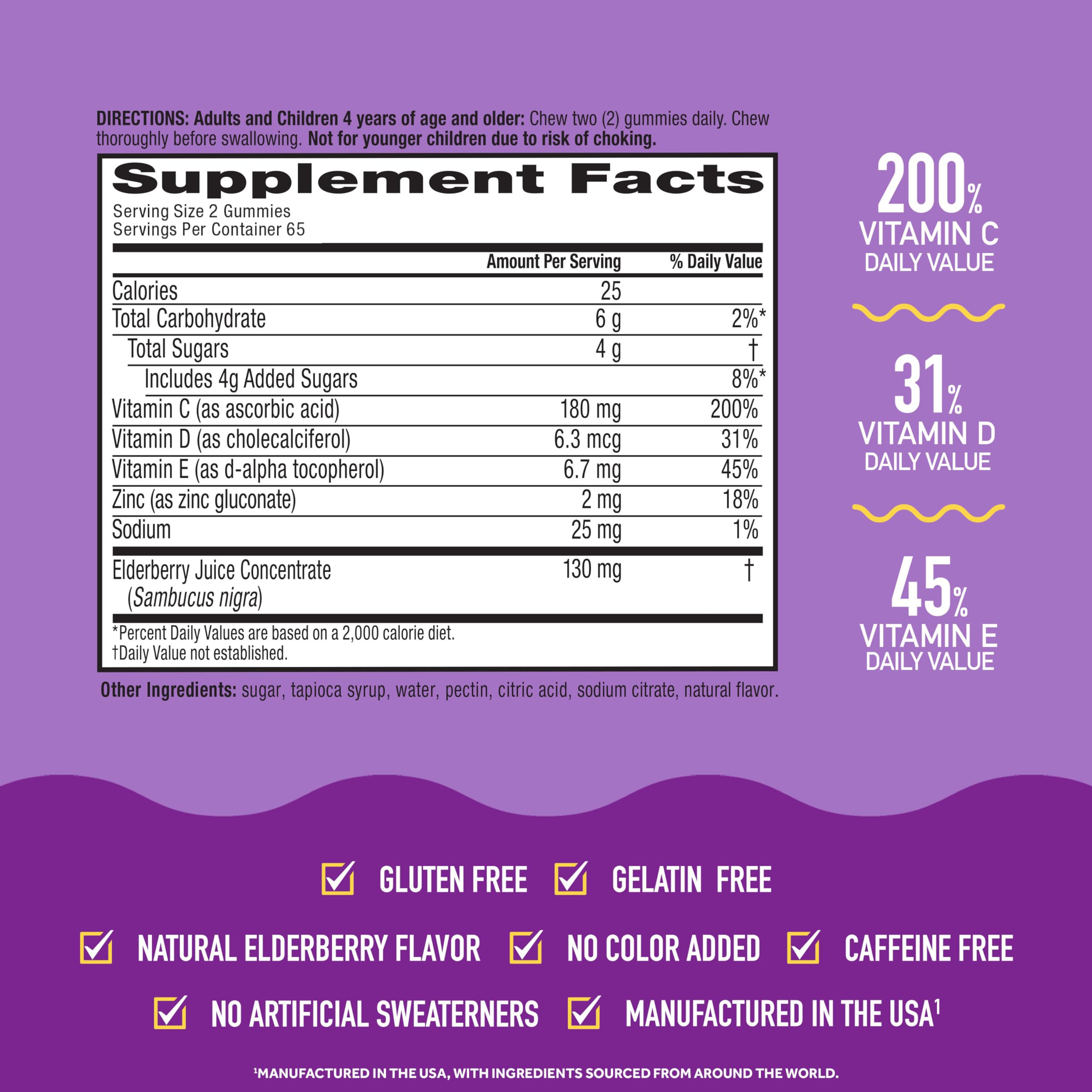 Elderberry-flavored Airborne Gummies with vitamin C and zinc icons on the packaging.