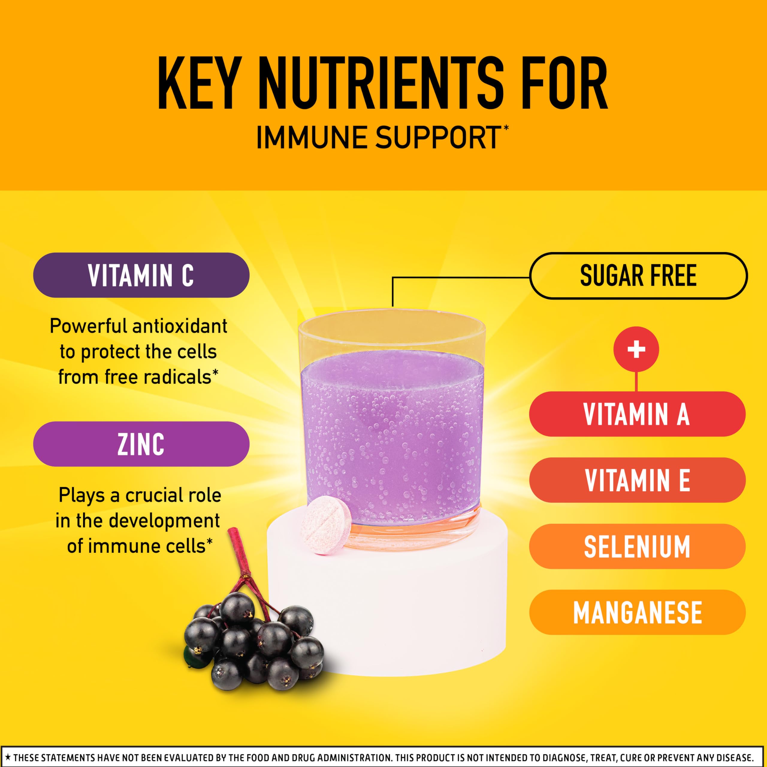 Airborne Elderberry tablet closeup highlighting 1000 mg Vitamin C per serving
