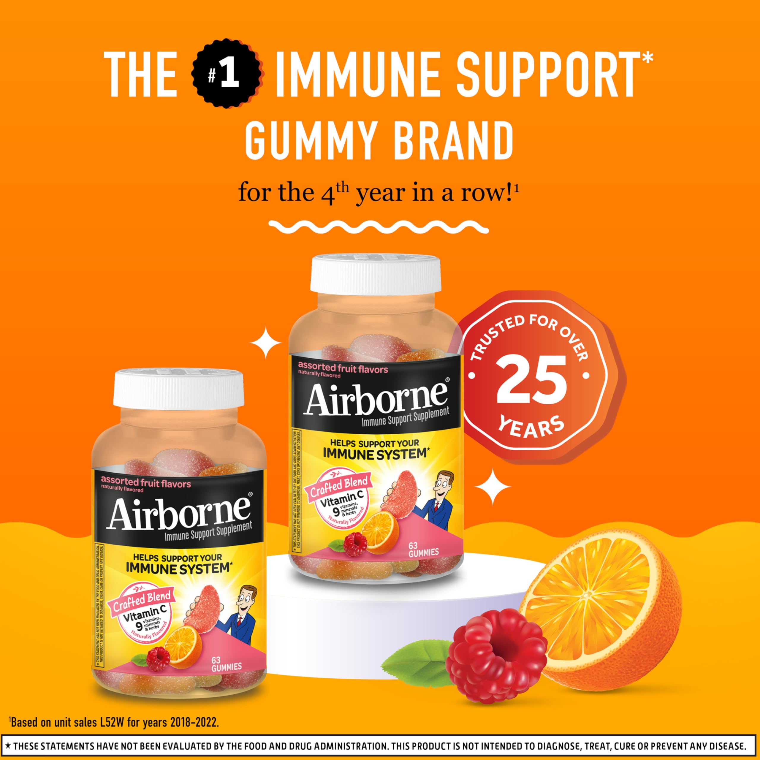 Airborne gummies citrus closeup highlights tangy flavor and vitamin C power