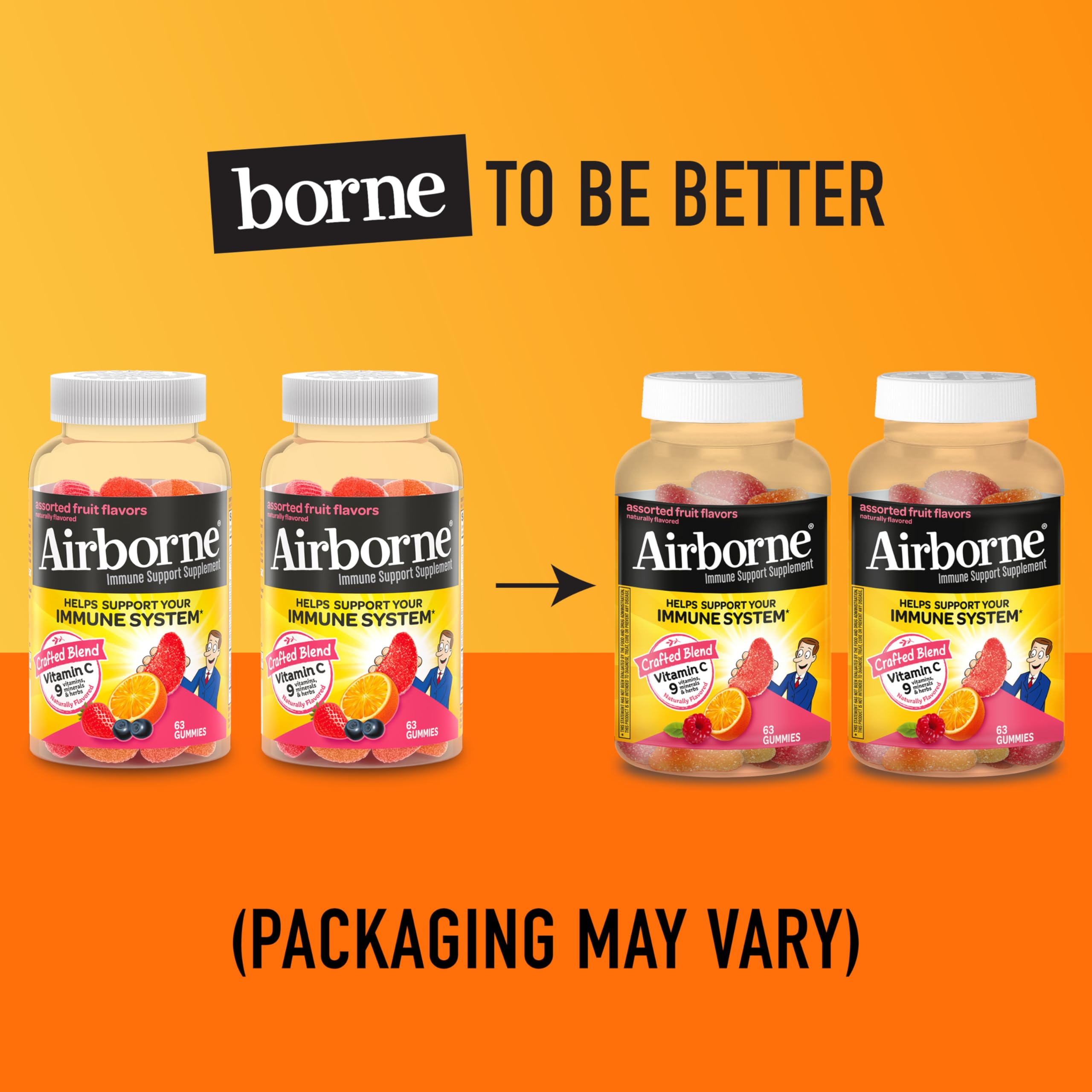 Airborne gummies dispensing image suggests simple, mess-free serving