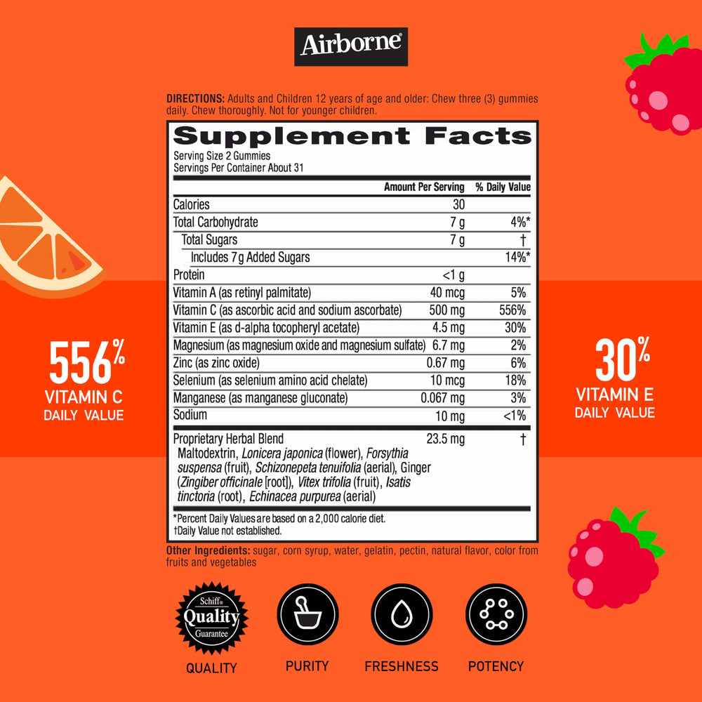 Airborne label highlights nine vitamins and minerals for everyday support.