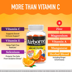 Airborne ingredients panel showing vitamins C, E, selenium and herbs.