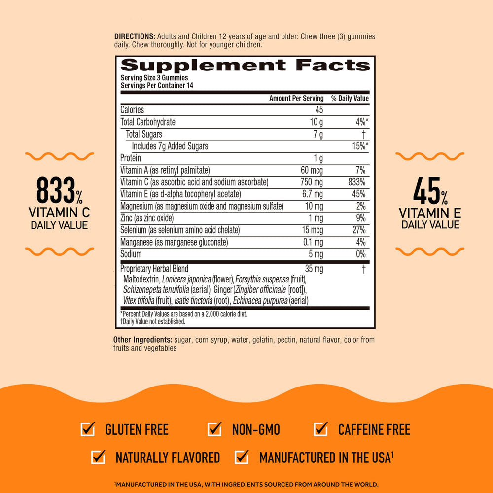 Airborne orange-flavor gummies closeup highlighting zesty taste and chewability.