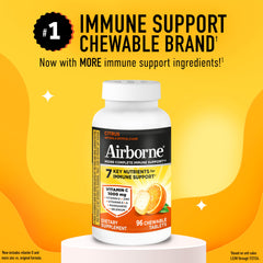 Airborne Vitamin C 1000mg chewables box front highlights gluten-free citrus flavor.