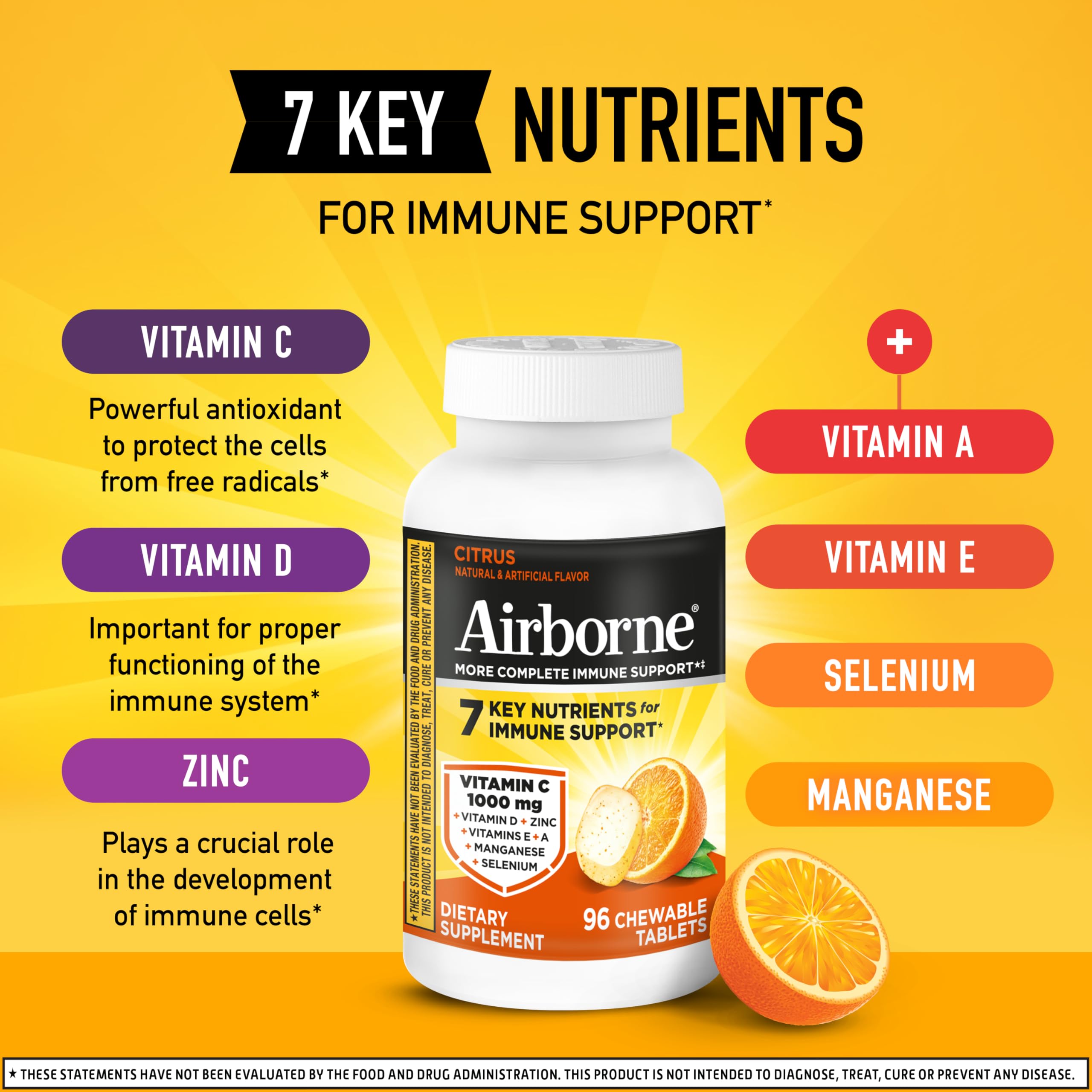 Airborne Vitamin C 1000mg chewables on table show convenient daily supplement.