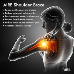 Closeup of Velcro buckle on AIRE shoulder brace ensuring easy two-way adjustment.