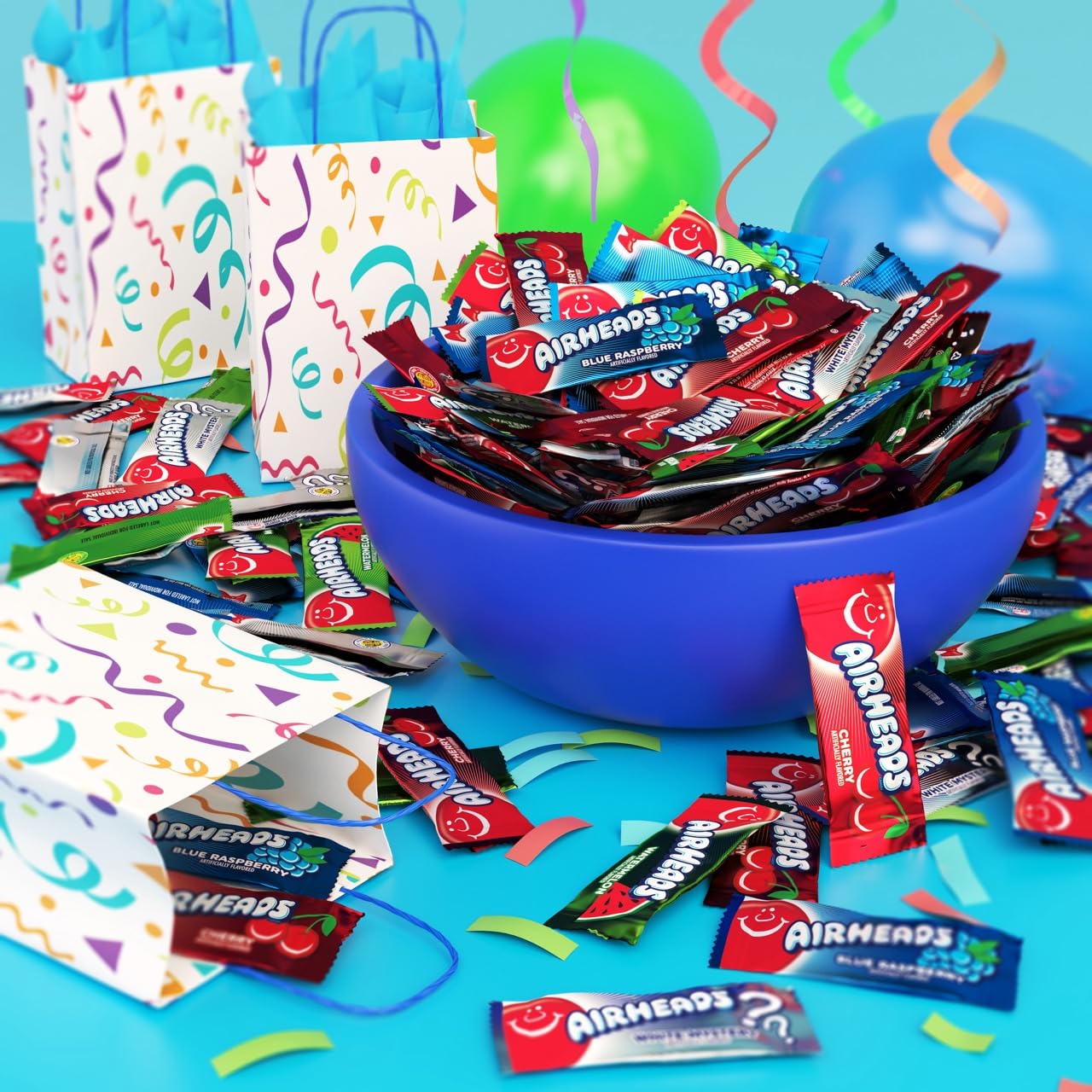 Airheads Mini Bars 5 lb bag on display, ideal for parties and Easter baskets.