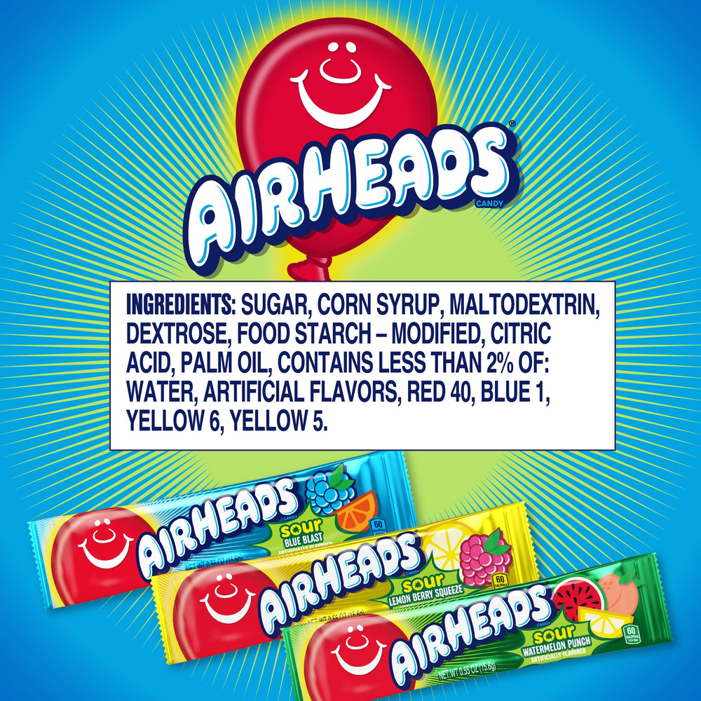 Airheads Sour Lemon Berry Squeeze bars offer tangy sweetness for quick treats.