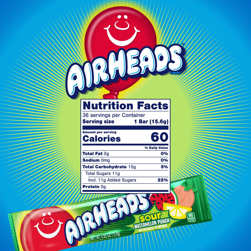 Outer box of Airheads Sour Watermelon Punch bars for concessions