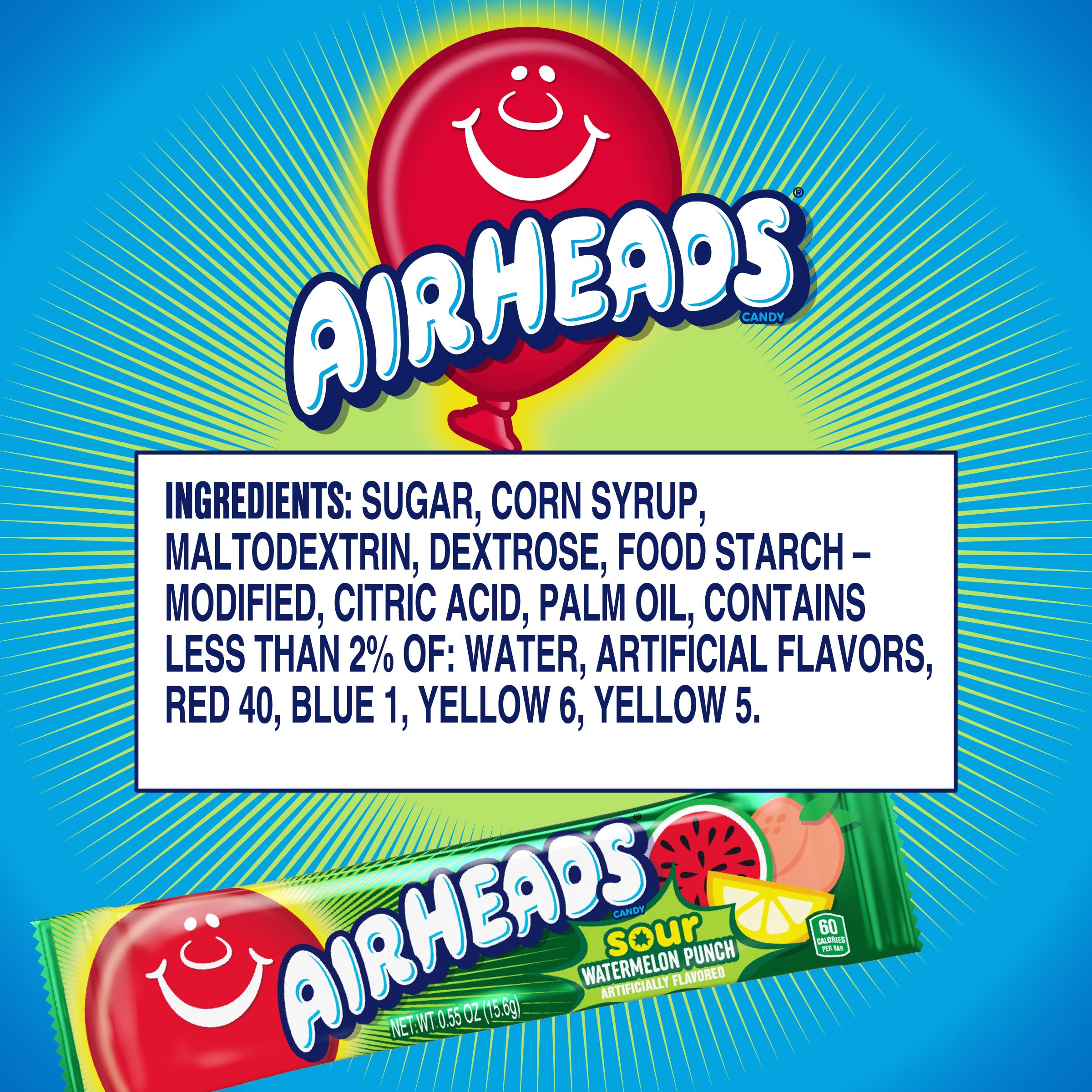 Closeup of tangy Airheads Sour Watermelon Punch bars in hand