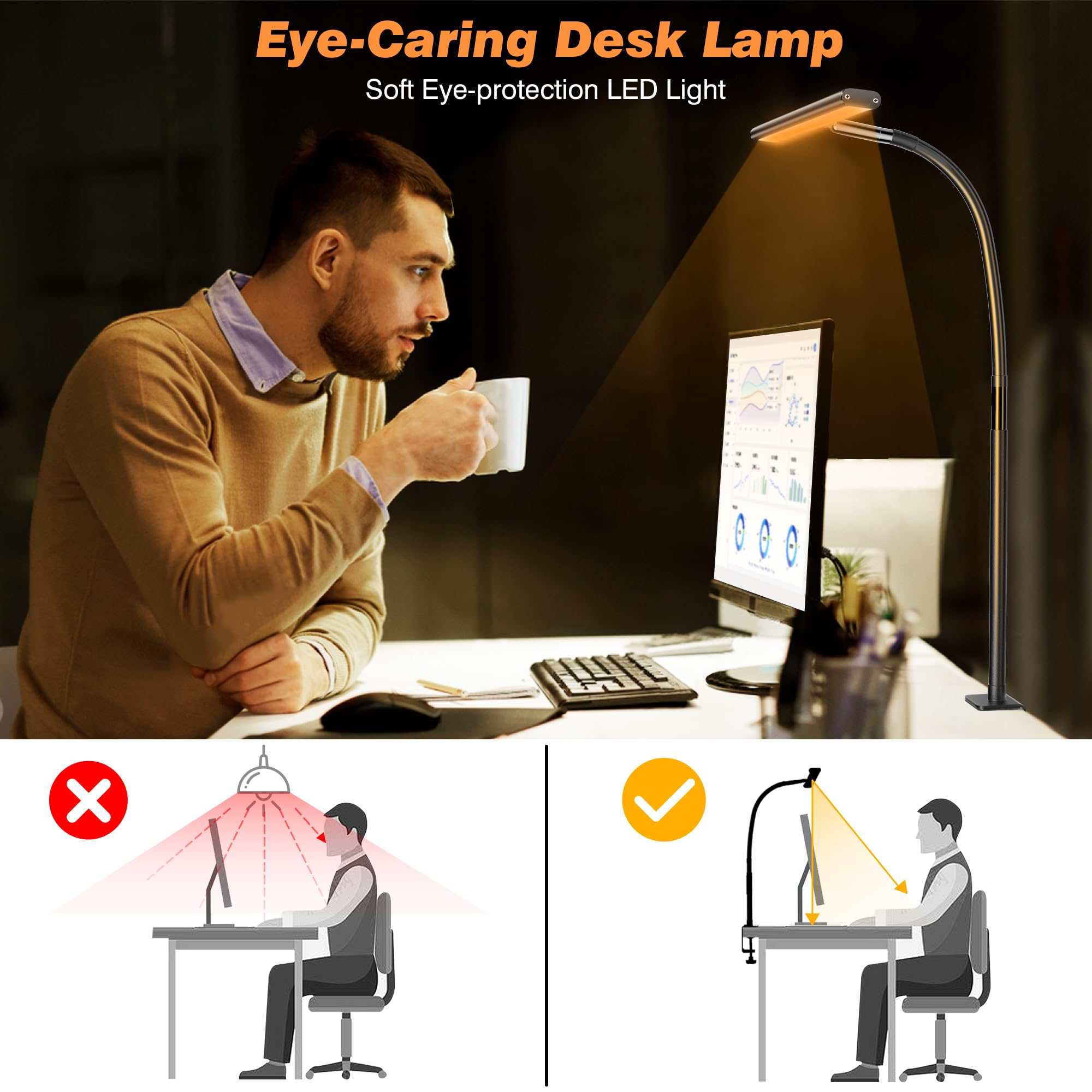 Airlonv metal clamp secures lamp to desks up to 2.36 inches thick