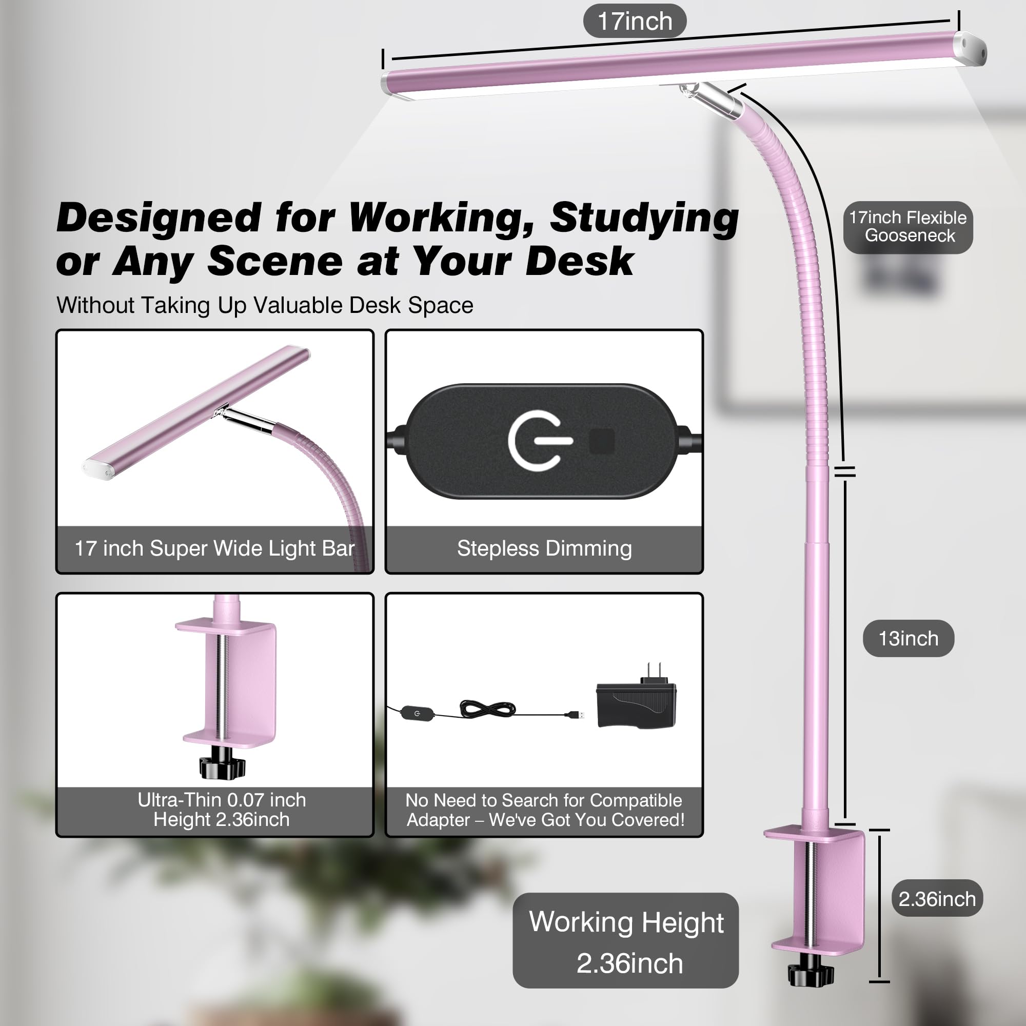 Airlonv LED desk lamp with 360-degree gooseneck offers precise light direction.