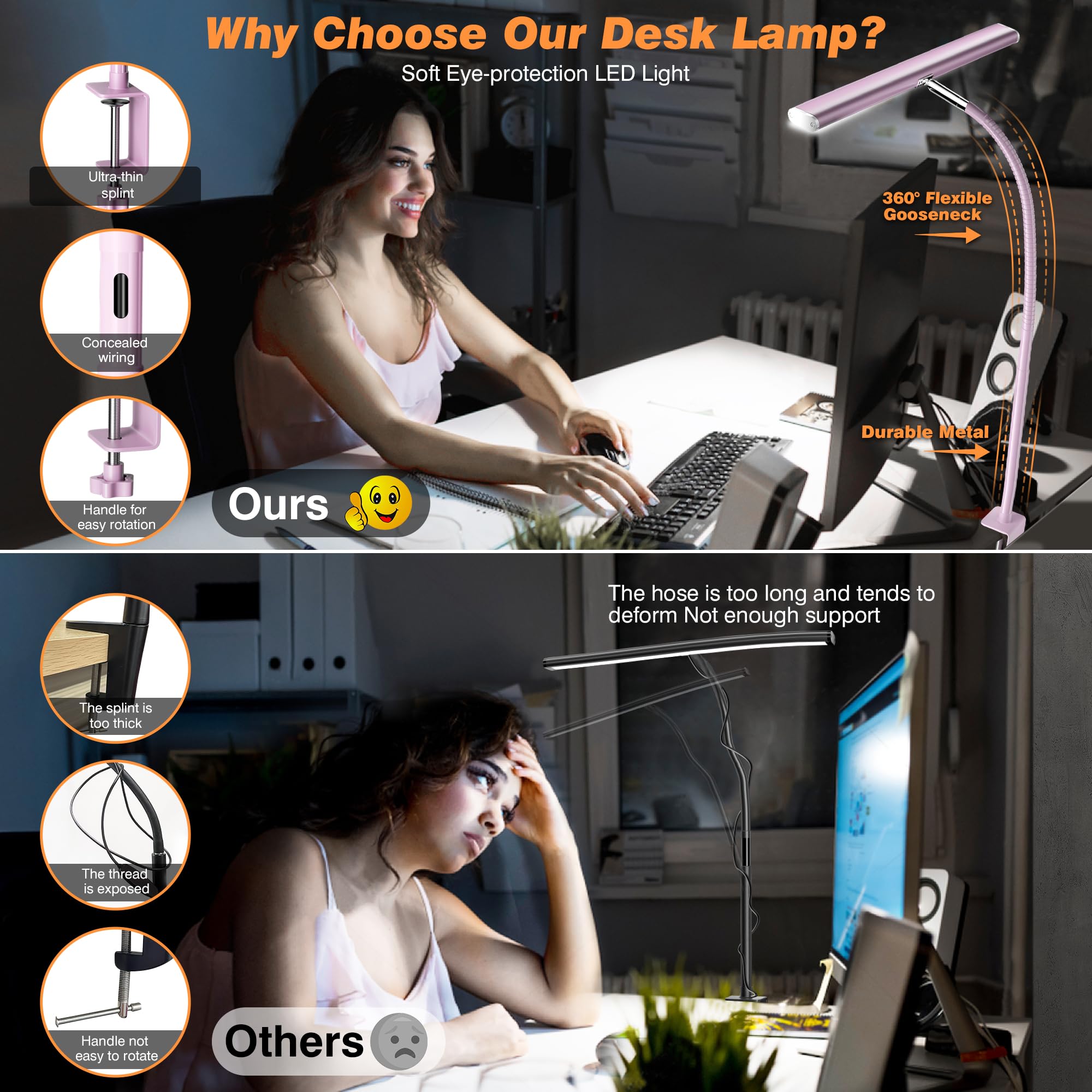Airlonv LED desk lamp with clamp mounts securely to your desk.