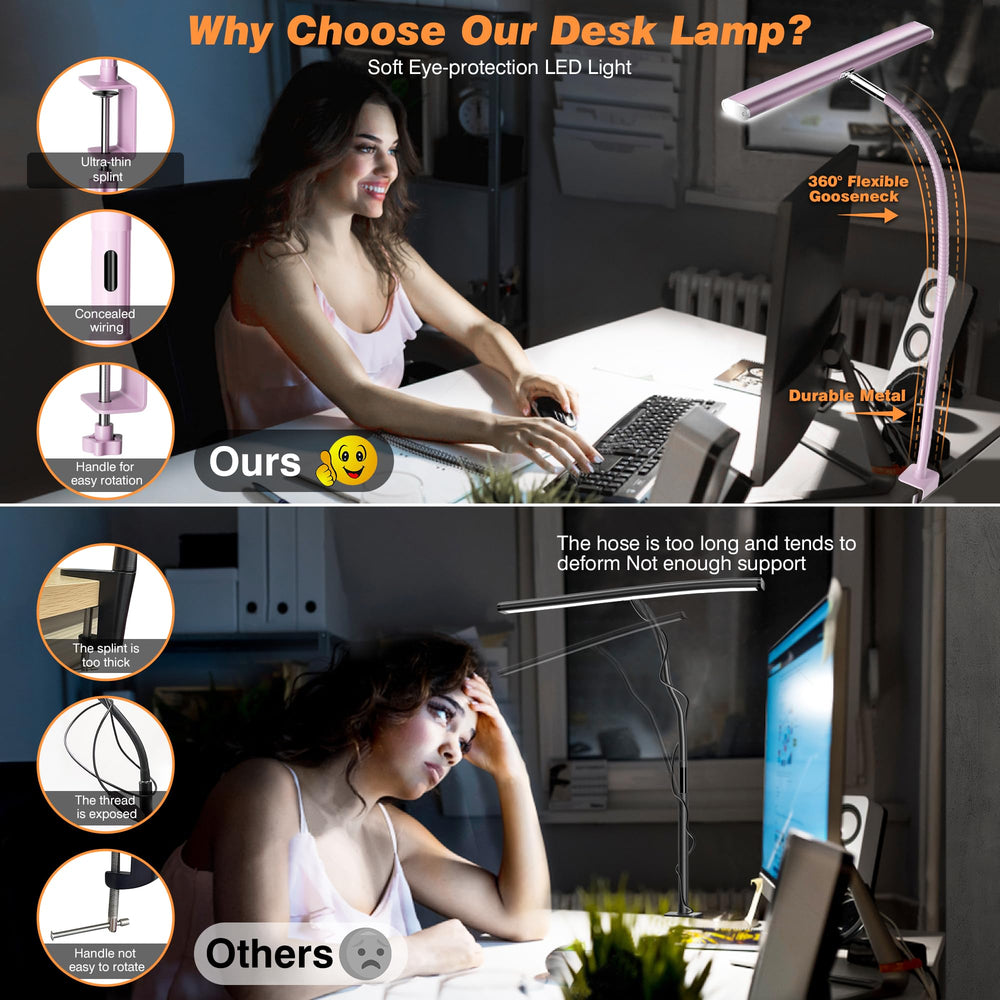 Airlonv LED desk lamp with clamp mounts securely to your desk.