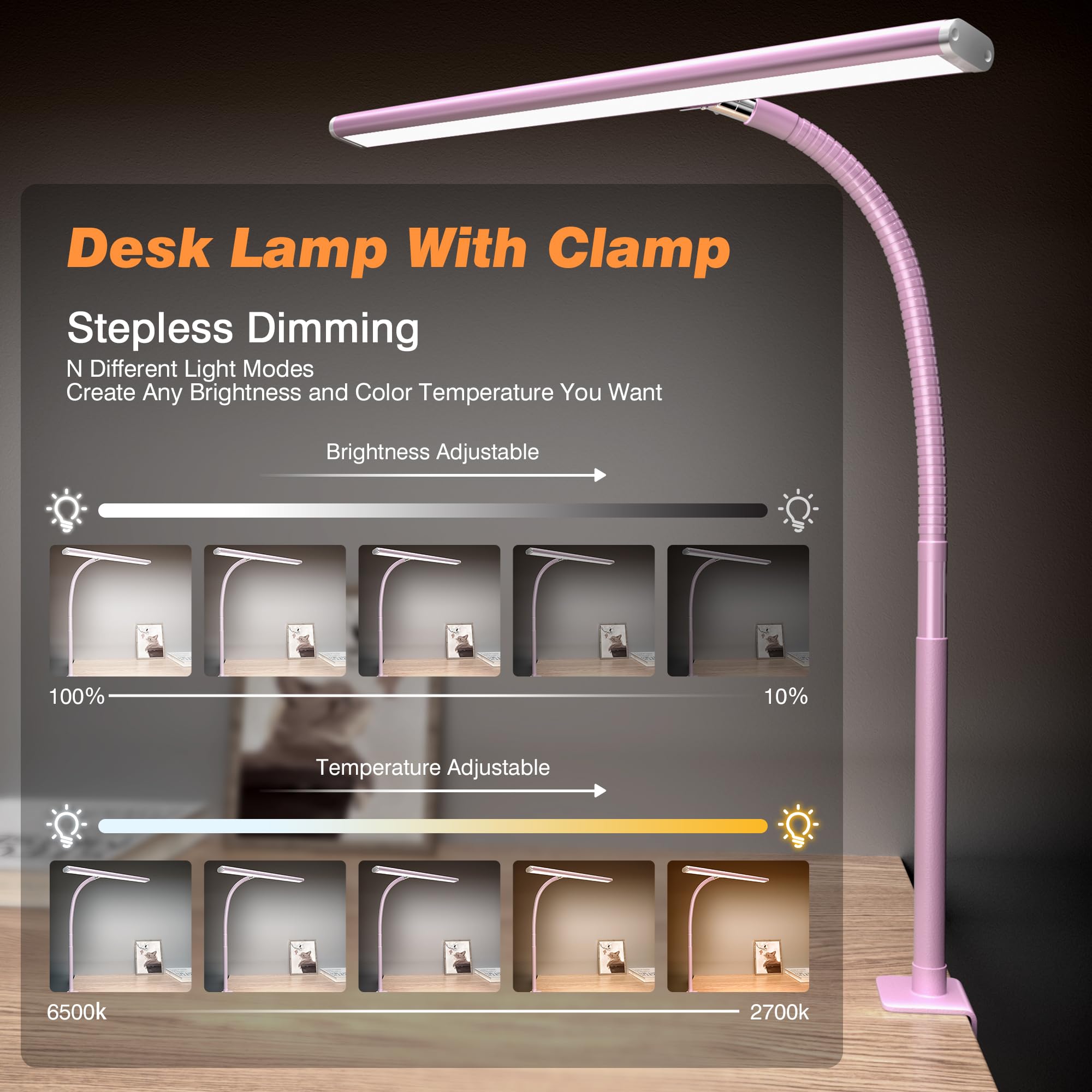Airlonv LED desk lamp stepless dimming lets you customize brightness and color warmth.