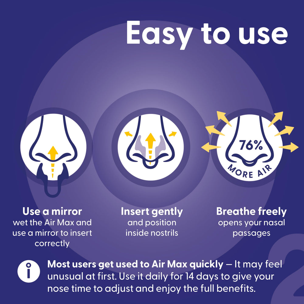 Air Max nasal dilators close-up material highlights BPA-free construction