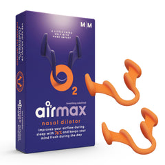 Air Max nasal dilators medium orange box for improved nighttime airflow.