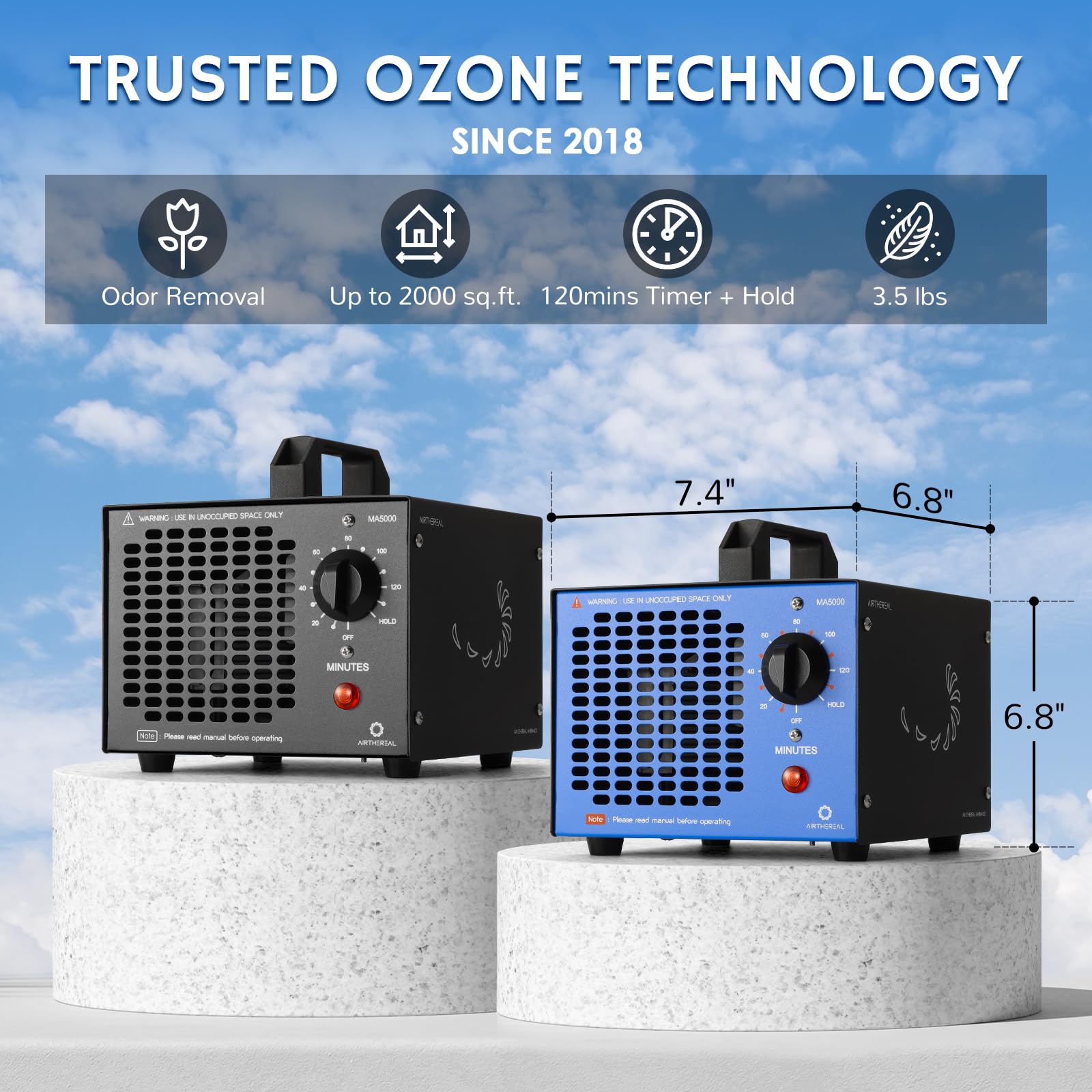 Airthereal MA5000 with HOLD timer display demonstrates easy set-and-forget operation.