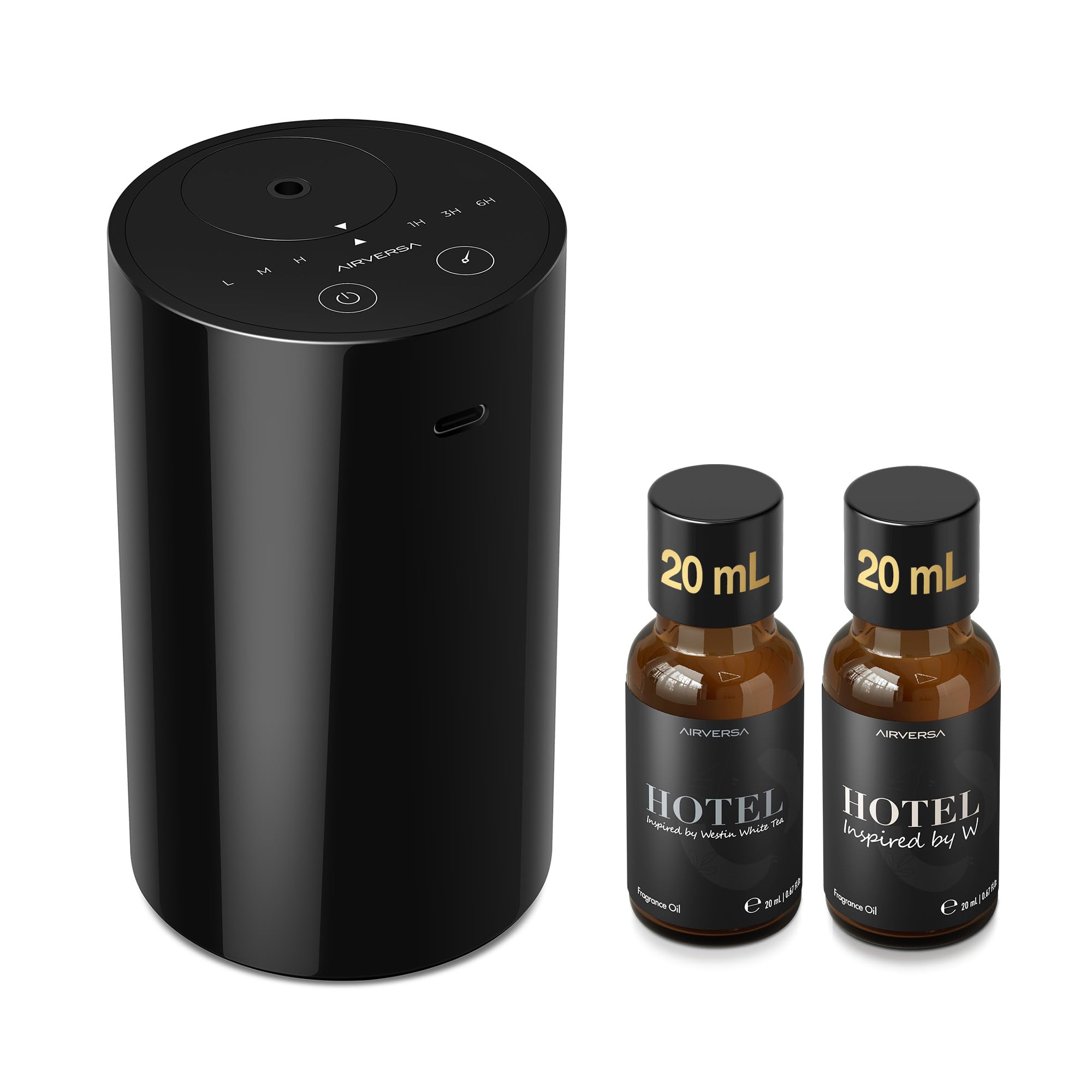 Airversa AN8Kit-C black diffuser front view for a luxurious room scent experience.