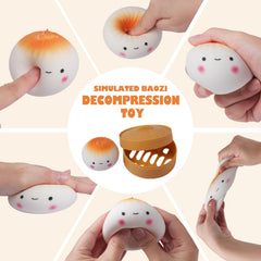 AiSiXin dumpling stress toy – steamer-packaging close-up; playful sensory relief.