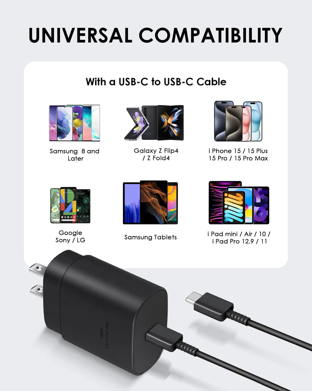 AISNI wall charger with detachable USB-C cable for versatile use
