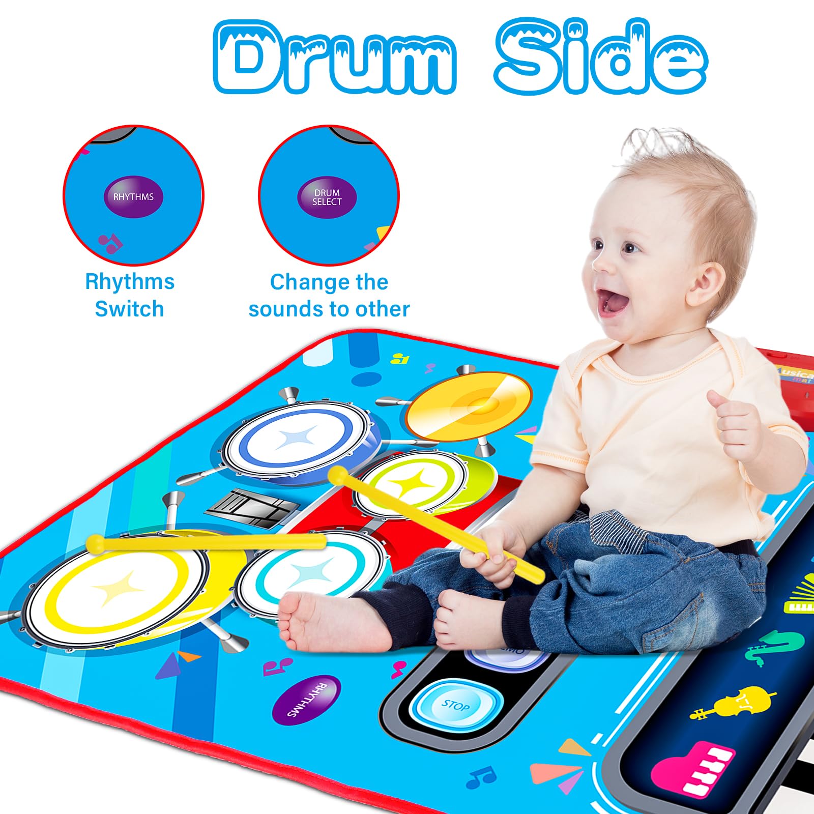 Aitbay toddler on the musical mat explores movement and sound