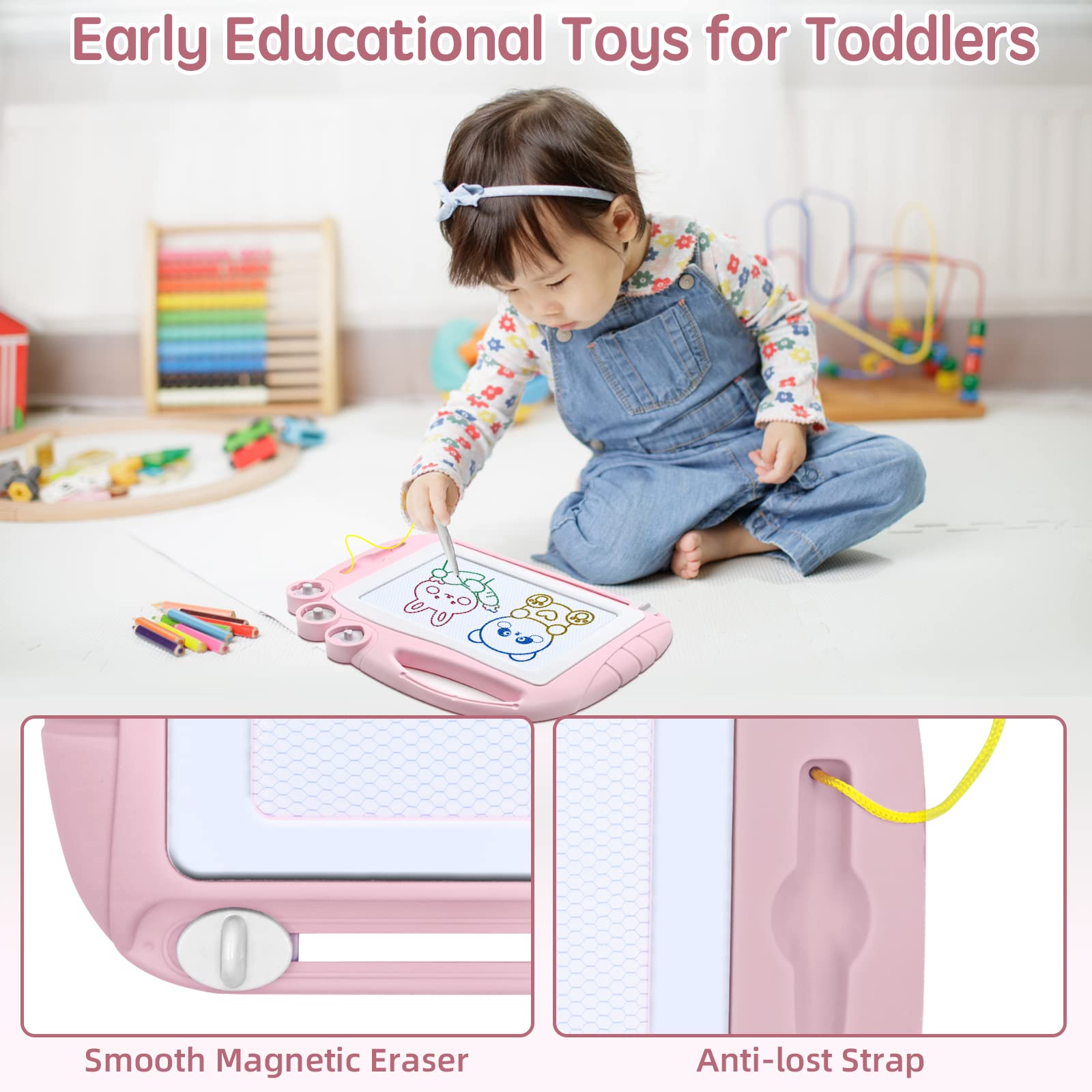 AiTuiTui magnetic drawing board with stamps encourages creative play and fine motor skills