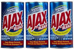 Ajax powder cleanser with bleach in a compact 3-pack, ideal for tackling tough stains.