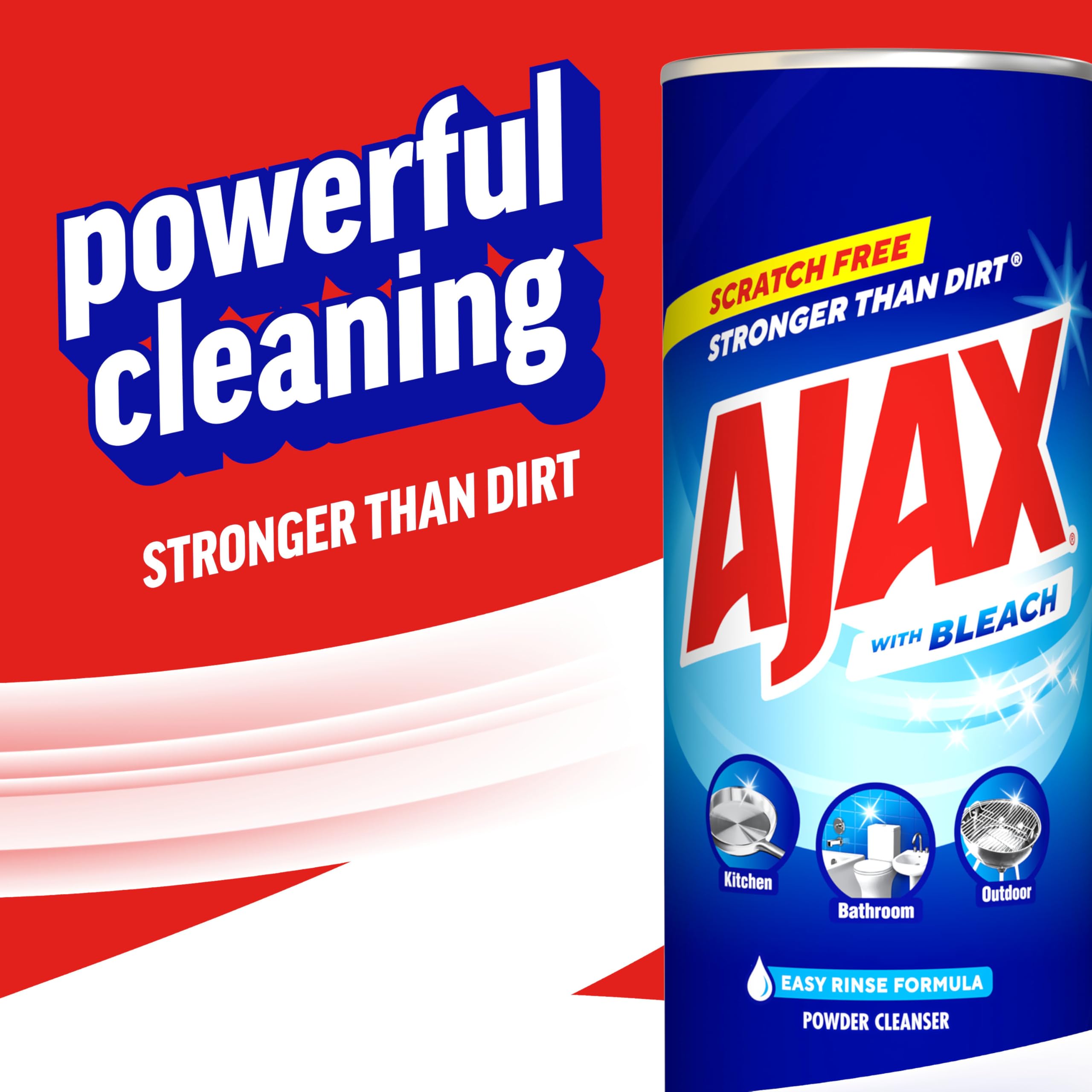 Ajax Powder Cleanser with Bleach chrome surface detailing for a smoother shine
