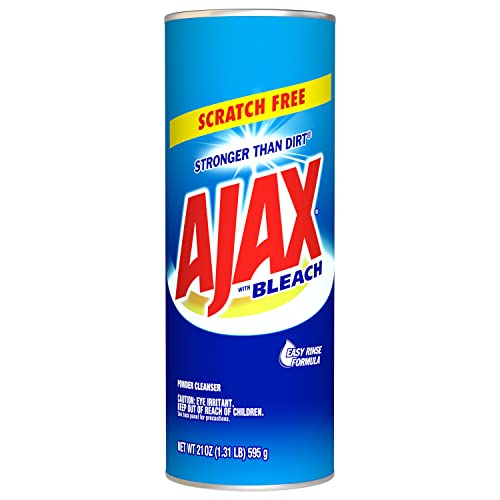 Ajax Powder Cleanser with Bleach jar 21oz demonstrates the easy rinse formula for fast cleanup