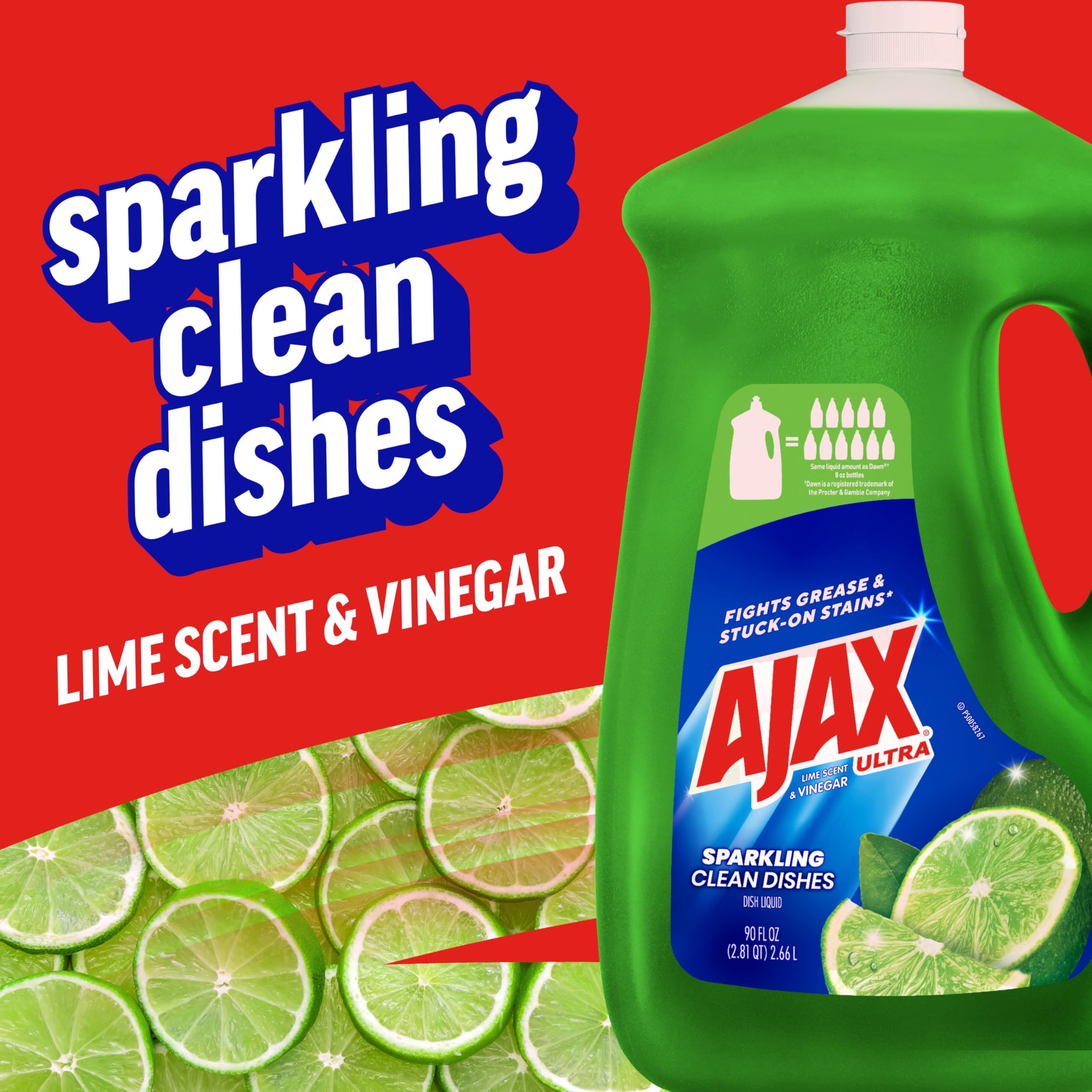 Ajax Ultra Liquid Dish Soap bottle label highlighting lime scent for fresh cleaning.
