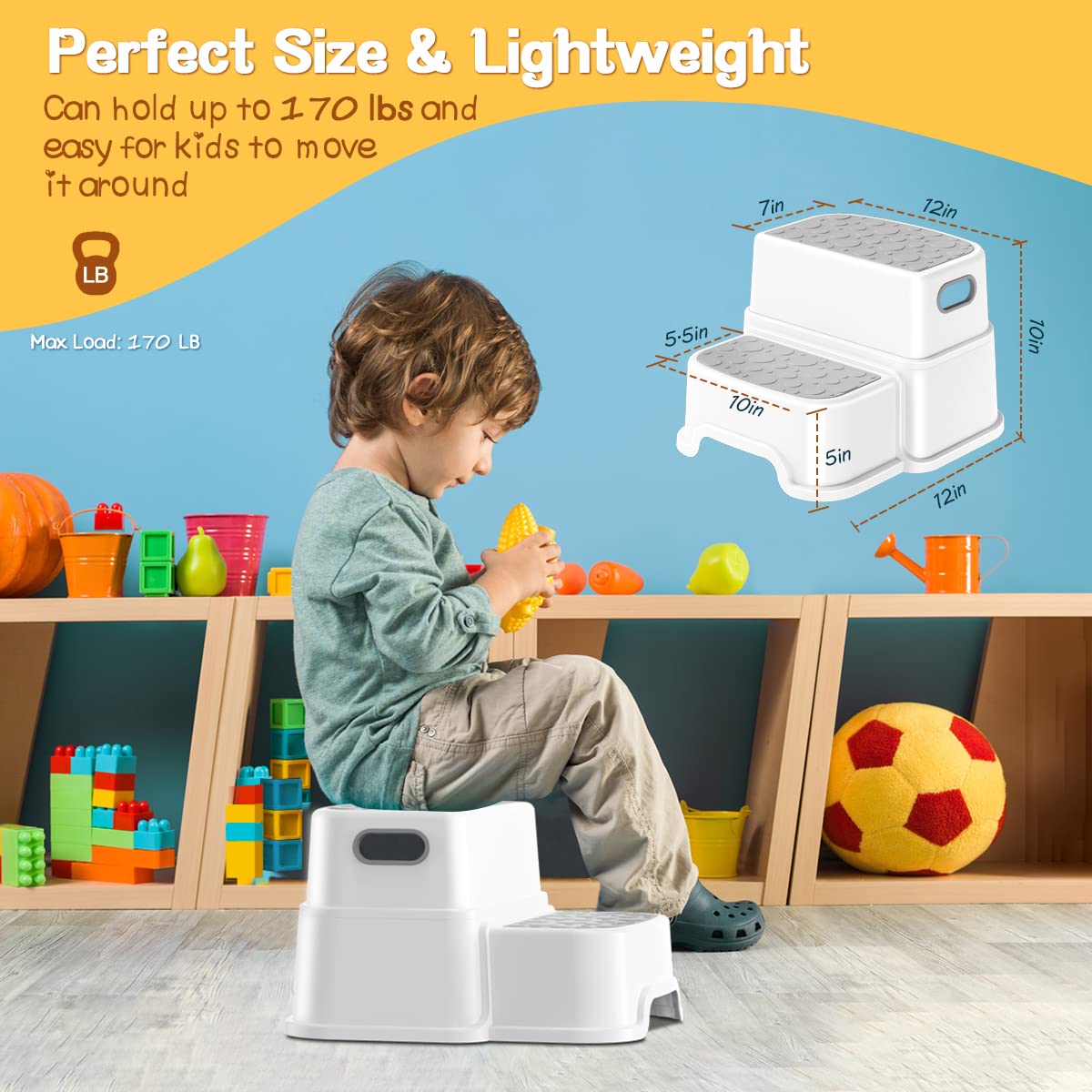 AJVV step stool sized to reach sinks for hand washing