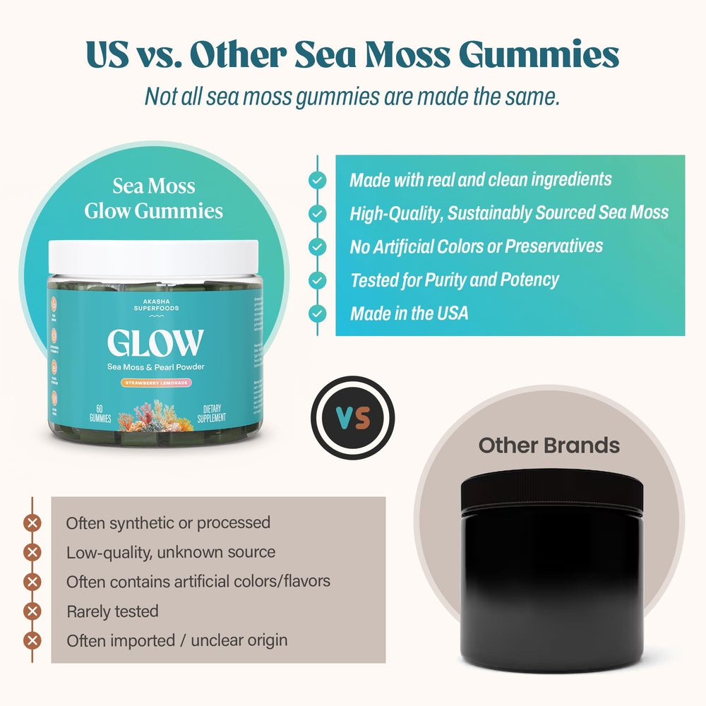 Akasha Sea Moss Glow Gummies aloe vera detail highlights soothing plant-based care.