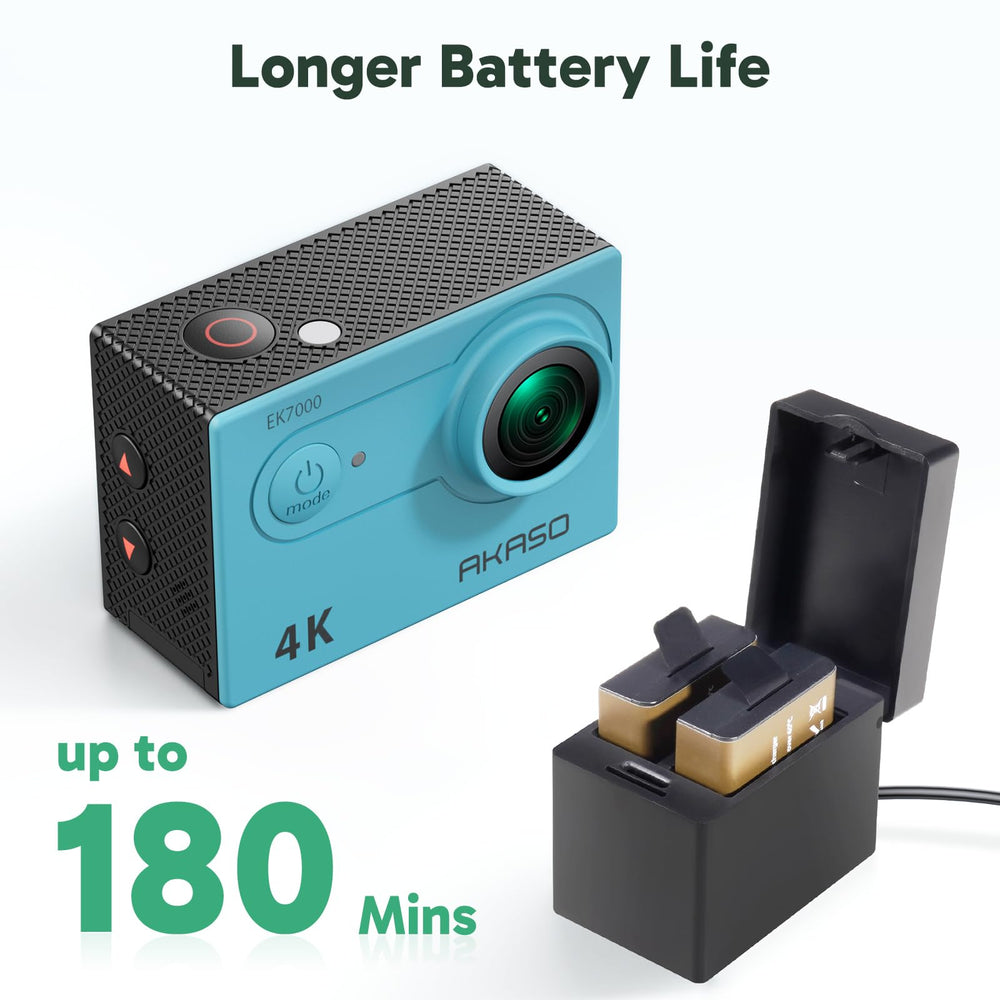 AKASO EK7000 external microphone support improves audio clarity in noisy settings.